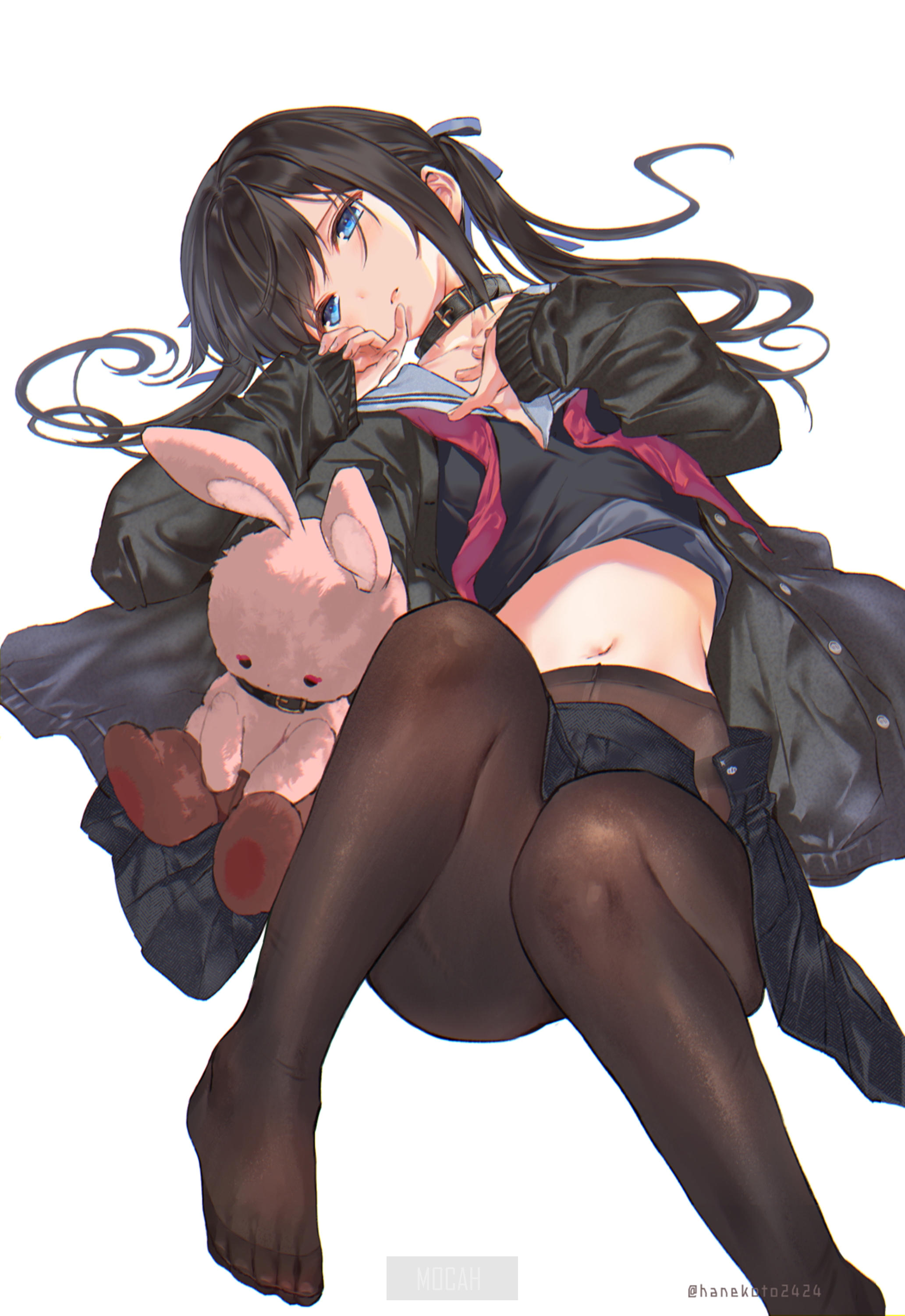 Anime girl with a plush bunny HD Phone Wallpaper