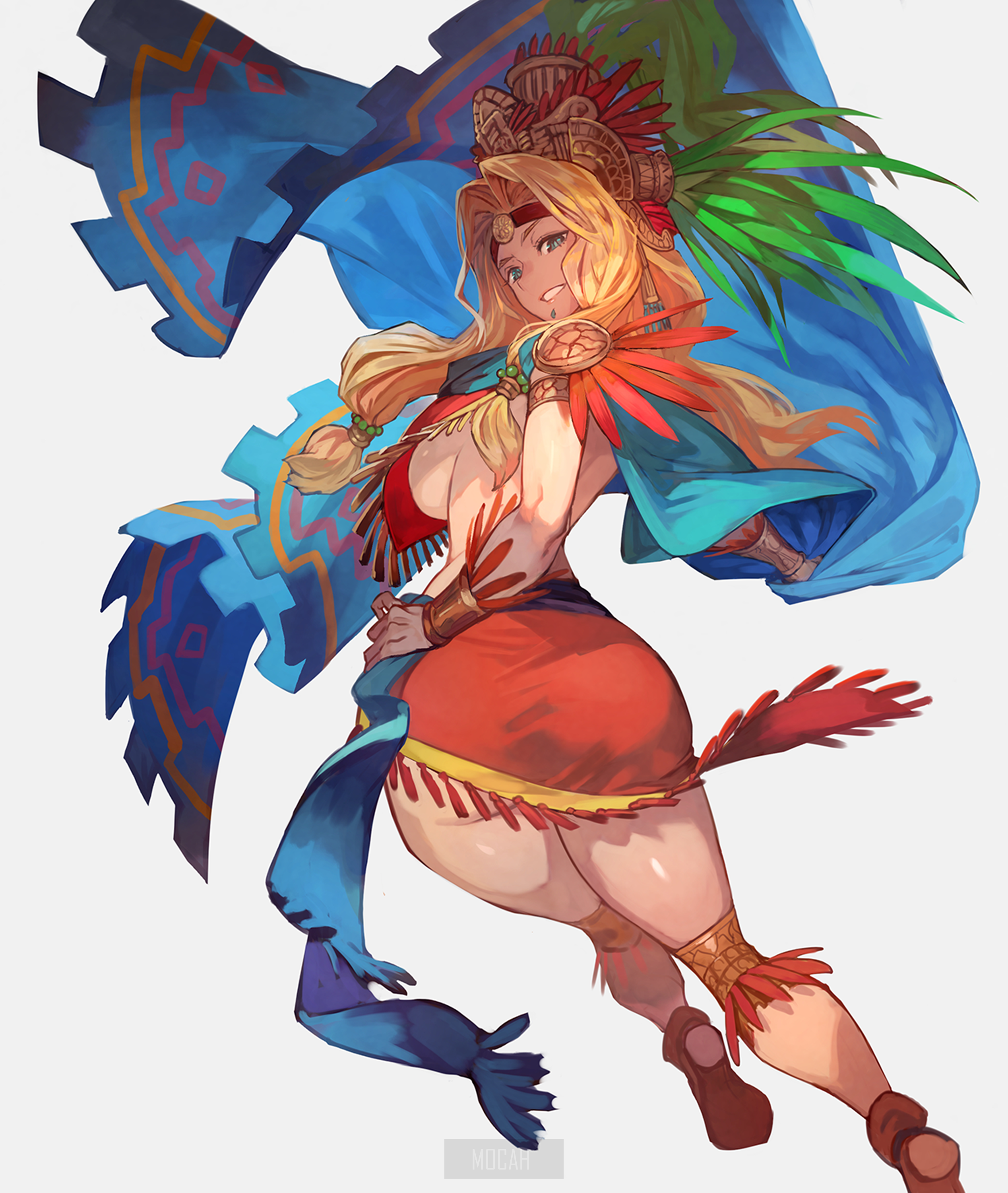 Anime girl in Aztec-inspired attire HD Phone Wallpaper