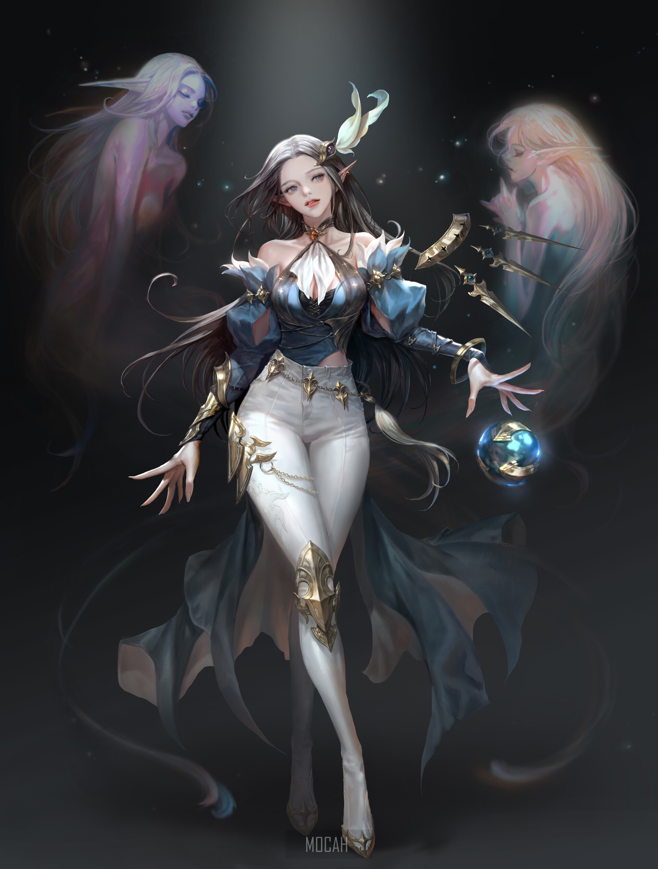 Anime girl with ethereal spirits and magic orb HD Phone Wallpaper