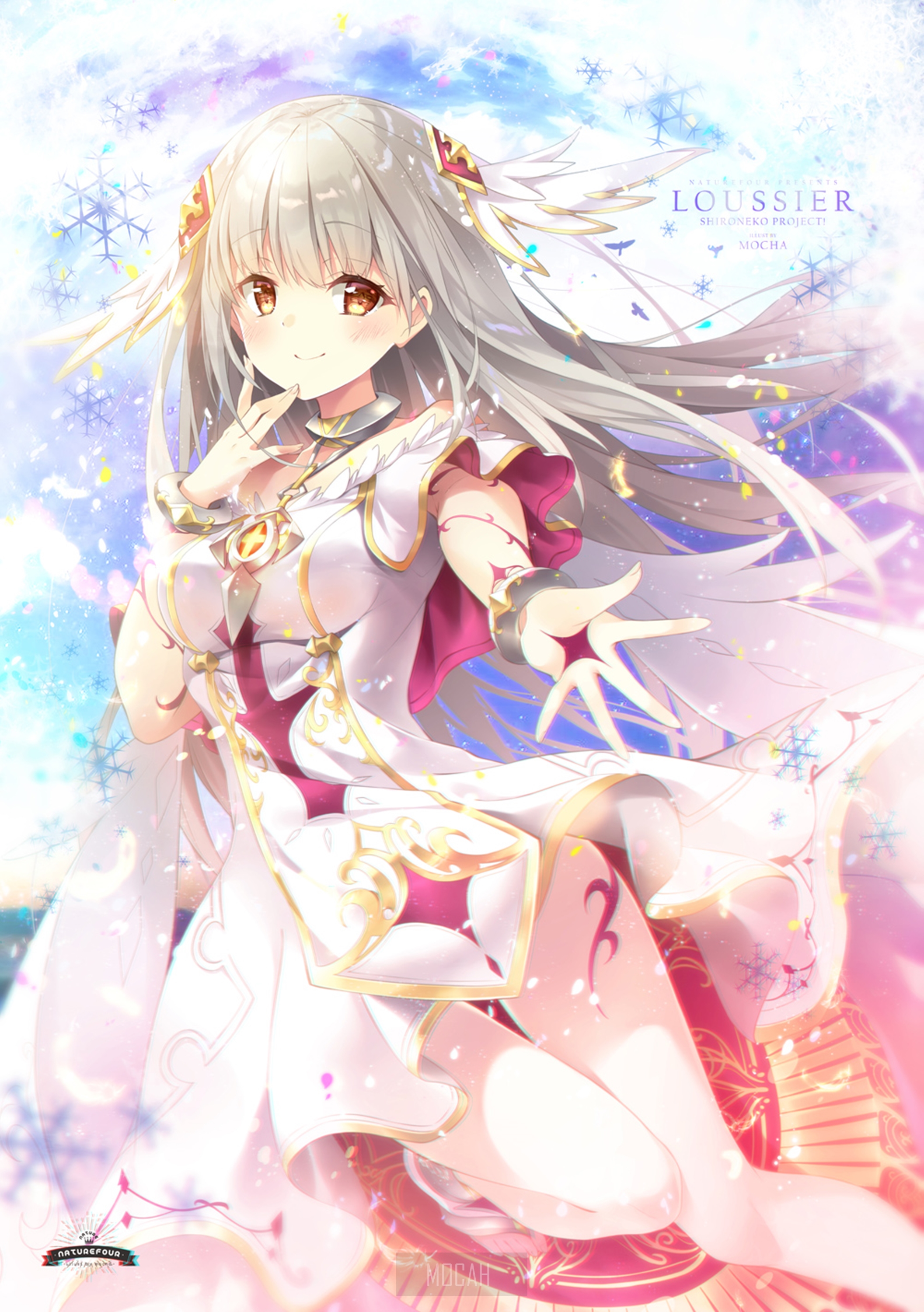 Anime girl with white hair and golden accents HD Phone Wallpaper