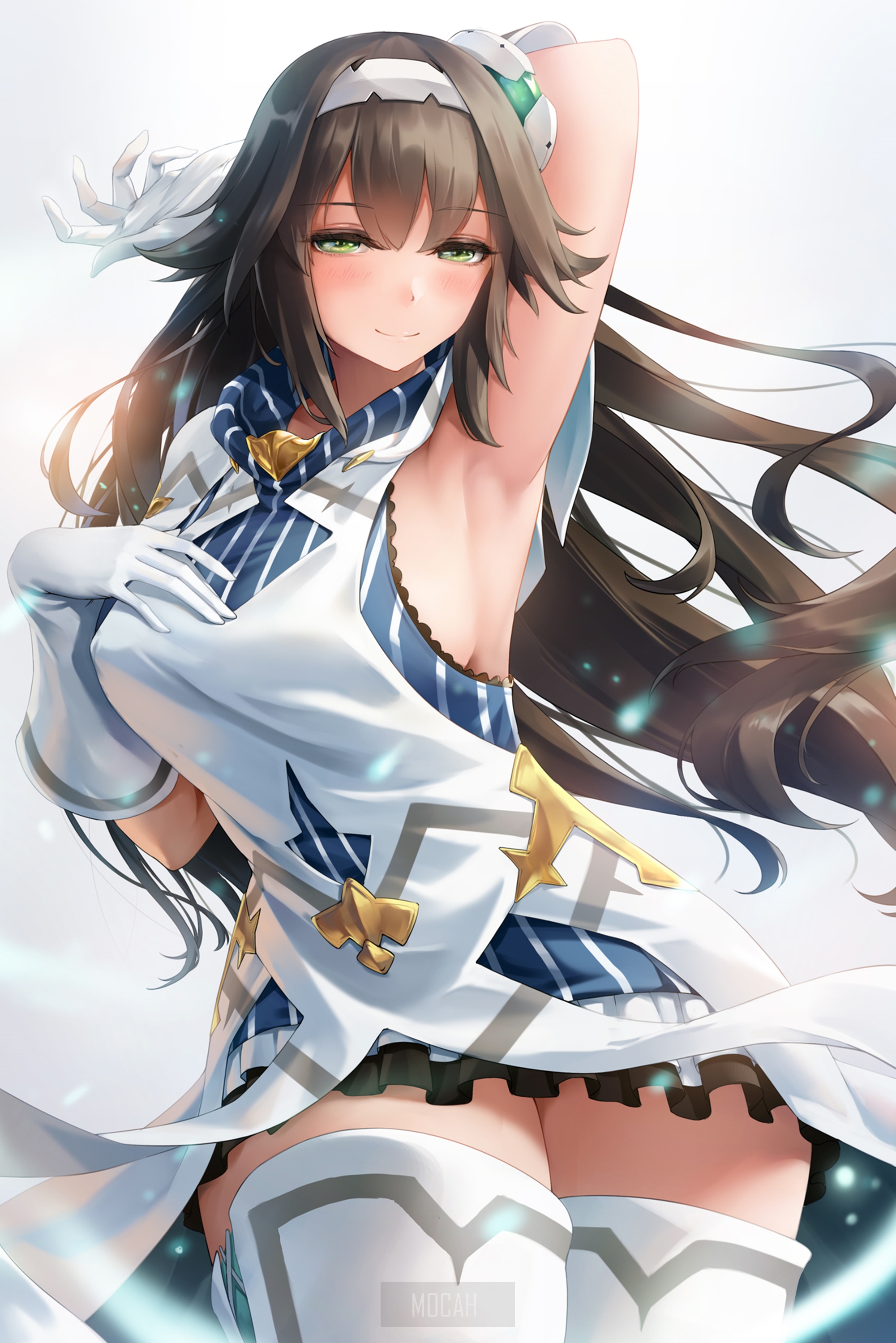 Anime girl with brown hair and green eyes HD Phone Wallpaper
