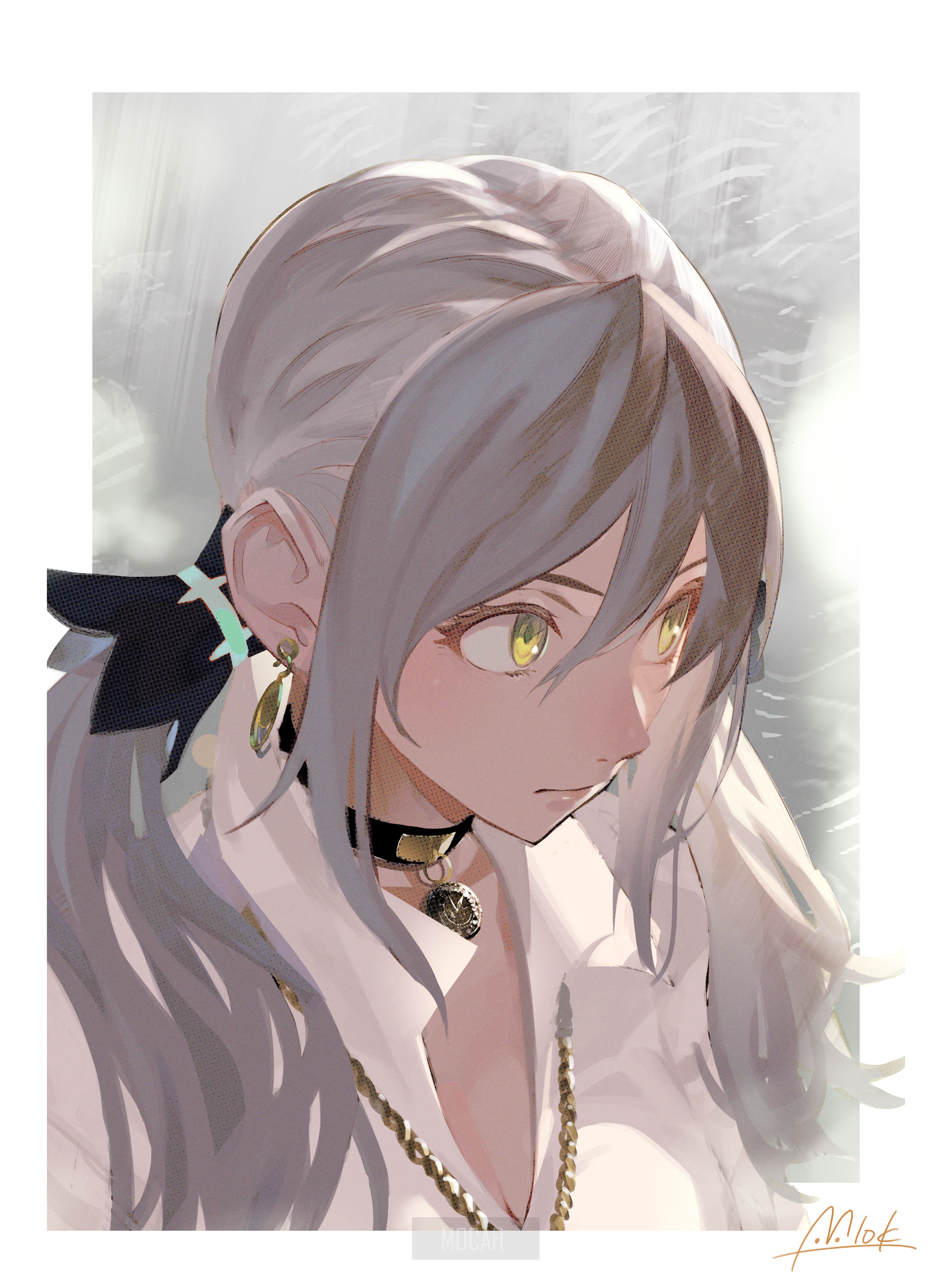 Anime girl with white hair and yellow eyes HD Phone Wallpaper