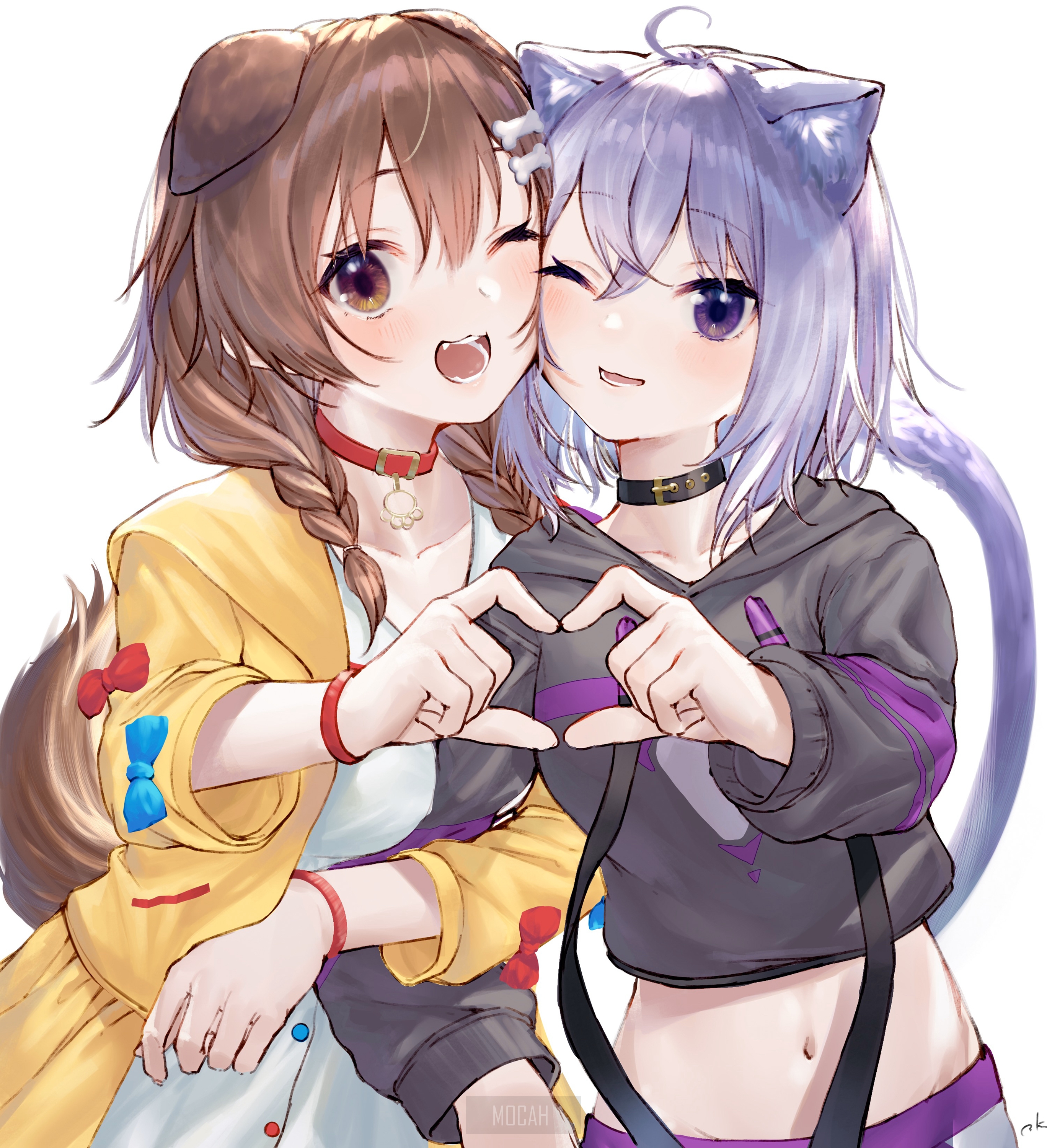 Two anime girls making a heart shape with their hands HD Phone Wallpaper