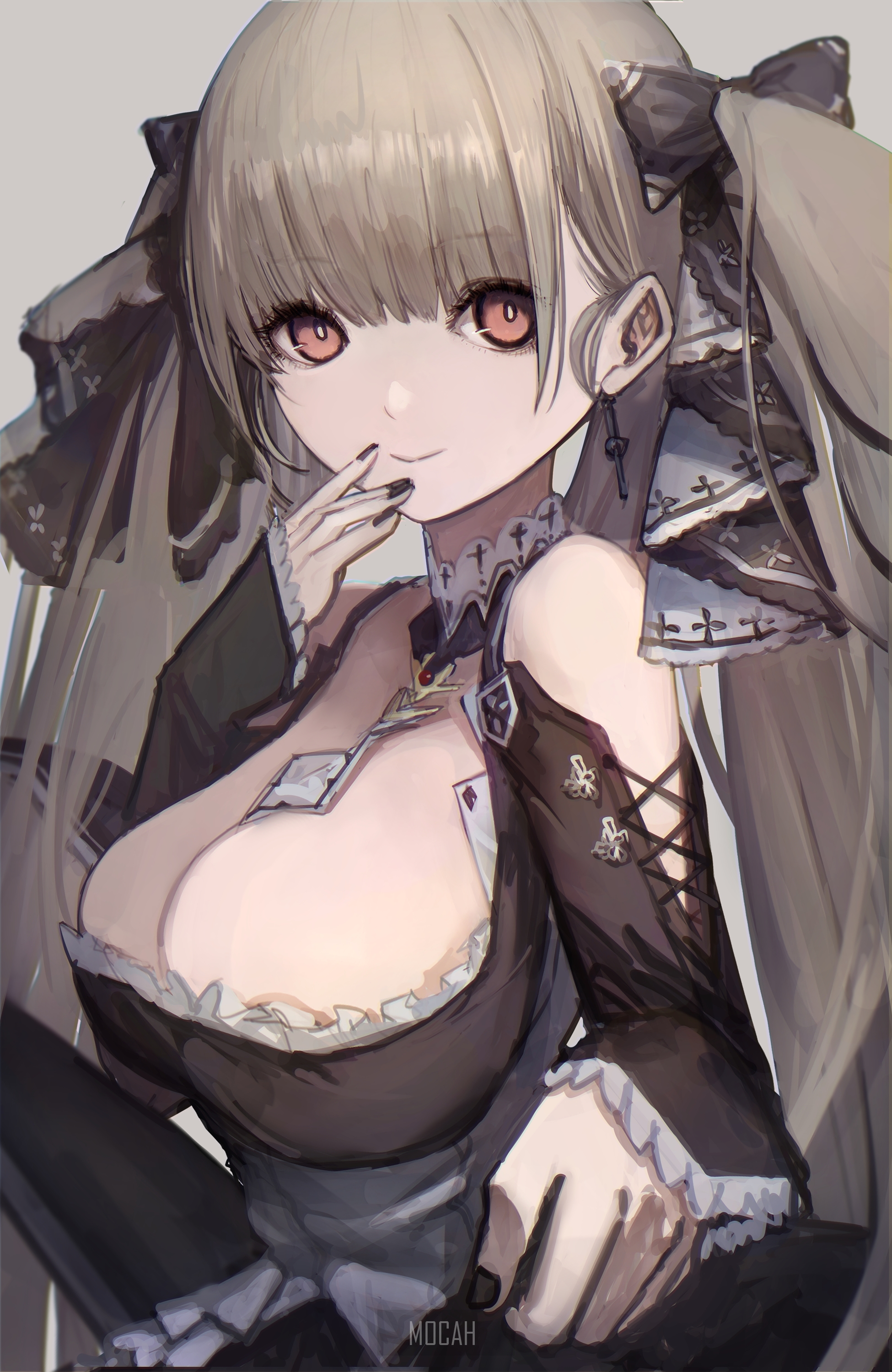 Anime girl with pigtails and red eyes HD Phone Wallpaper