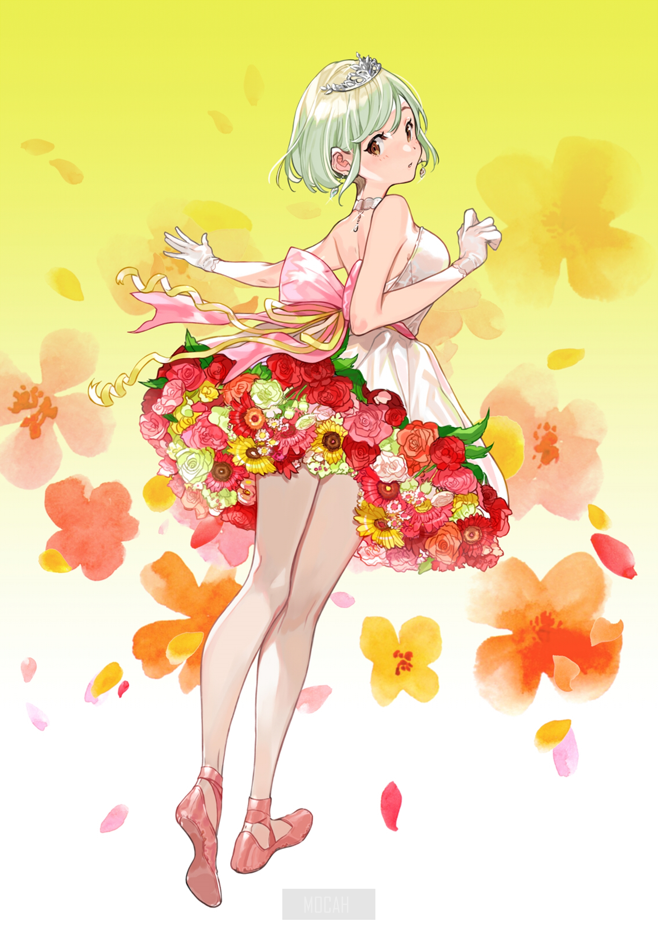 Anime girl in a flower dress HD Phone Wallpaper