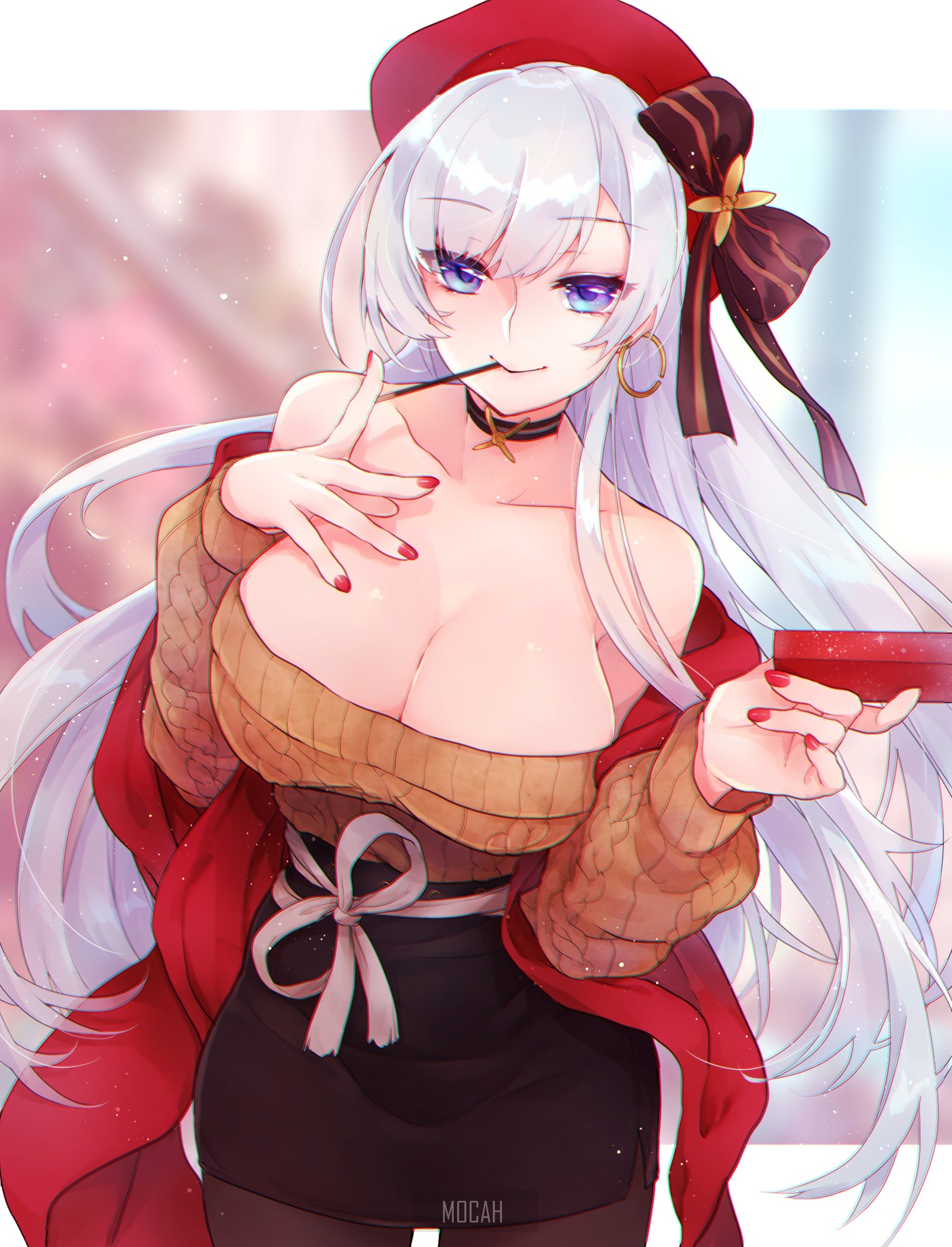 Belfast from Azur Lane eating a chocolate stick HD Phone Wallpaper