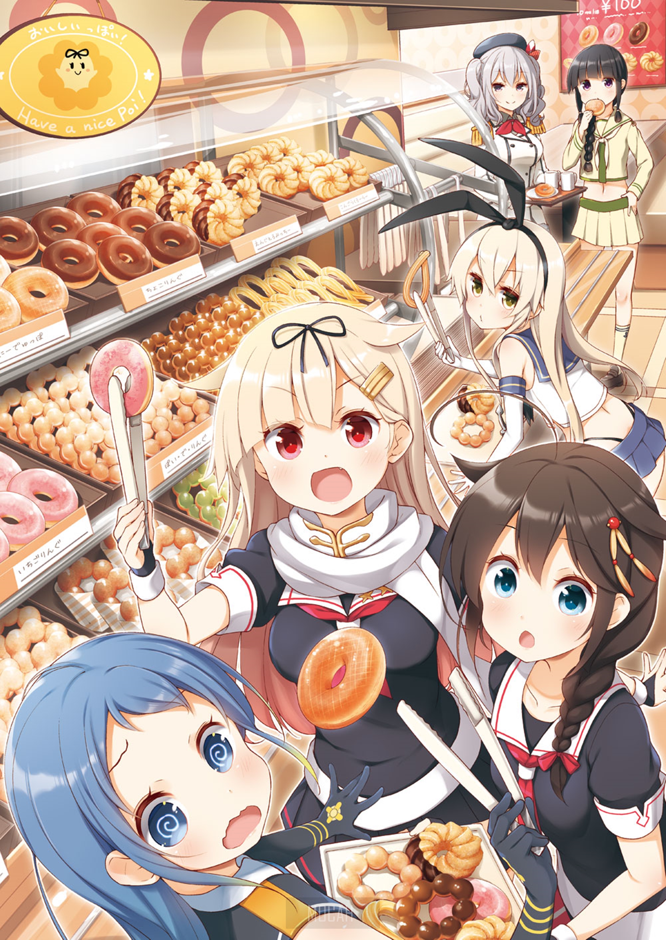Anime girls in a bakery with donuts HD Phone Wallpaper