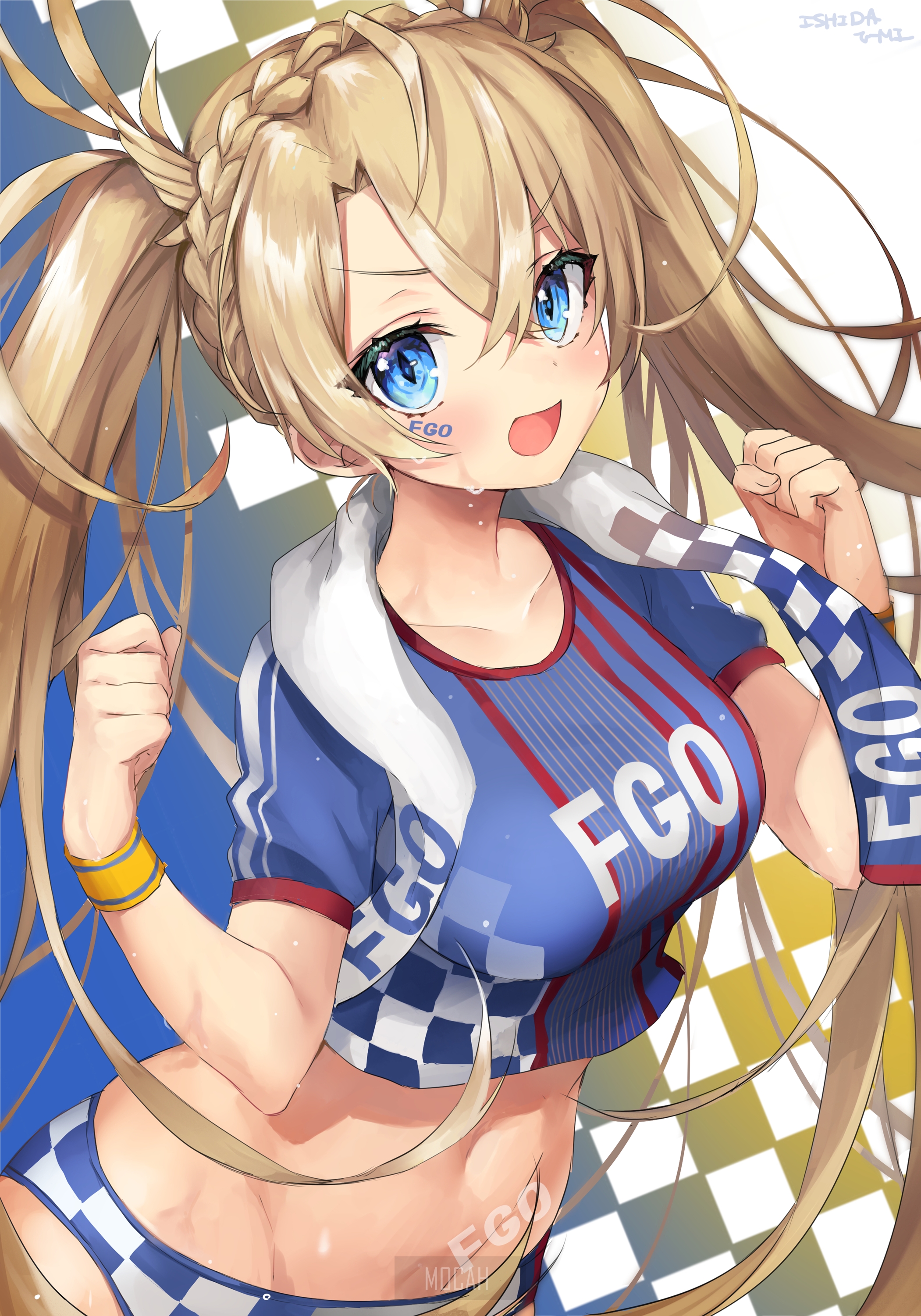 Anime girl with blonde pigtails in sports outfit HD Phone Wallpaper