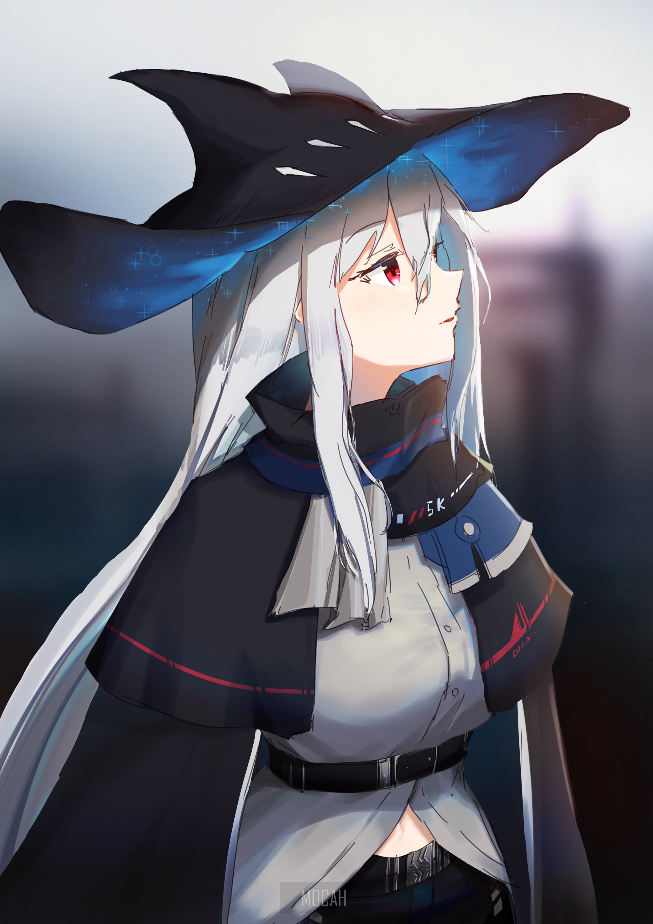 Skadi from Arknights wearing a witch hat HD Phone Wallpaper