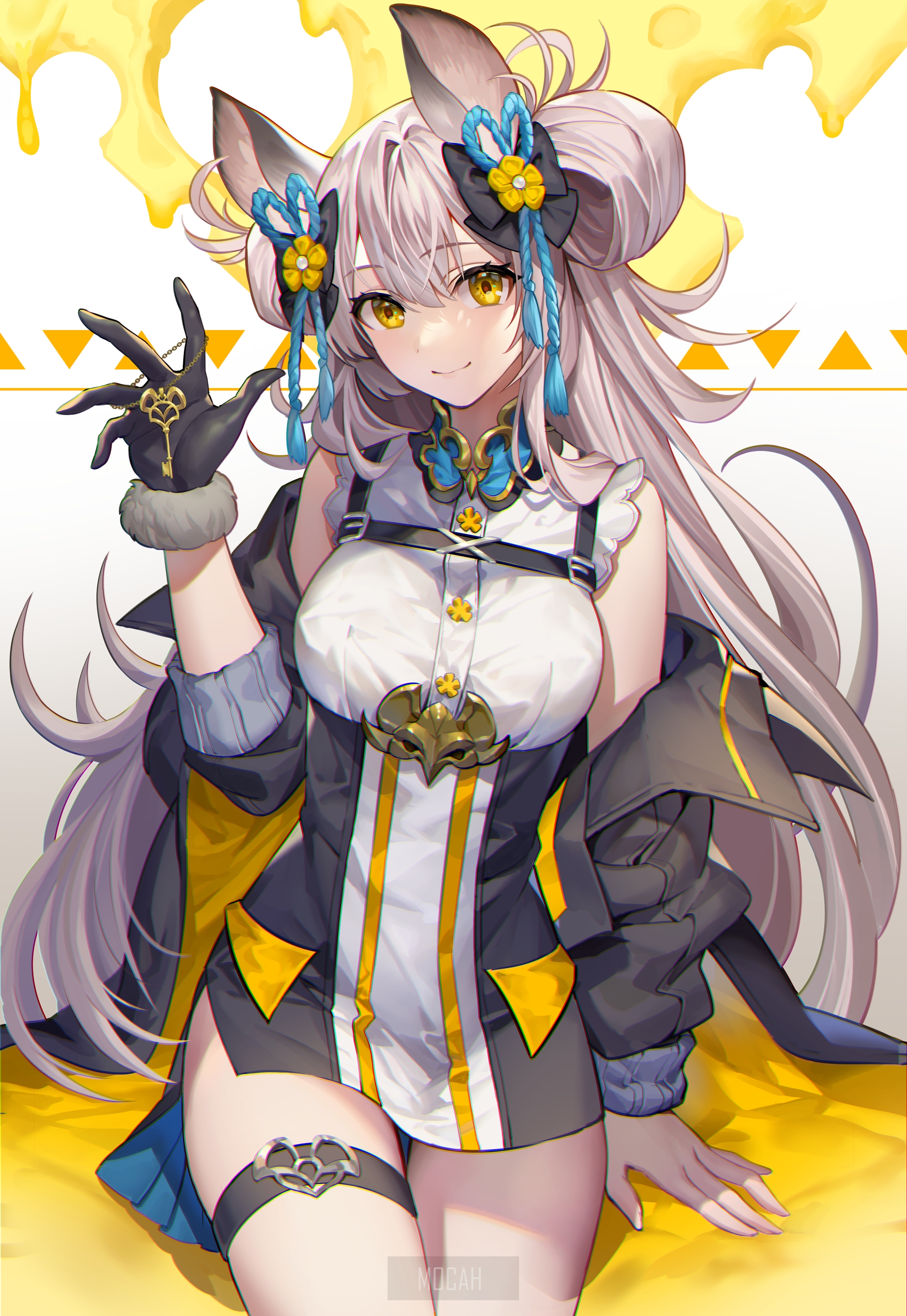 Anime Girl with Long Hair and Animal Ears HD Phone Wallpaper