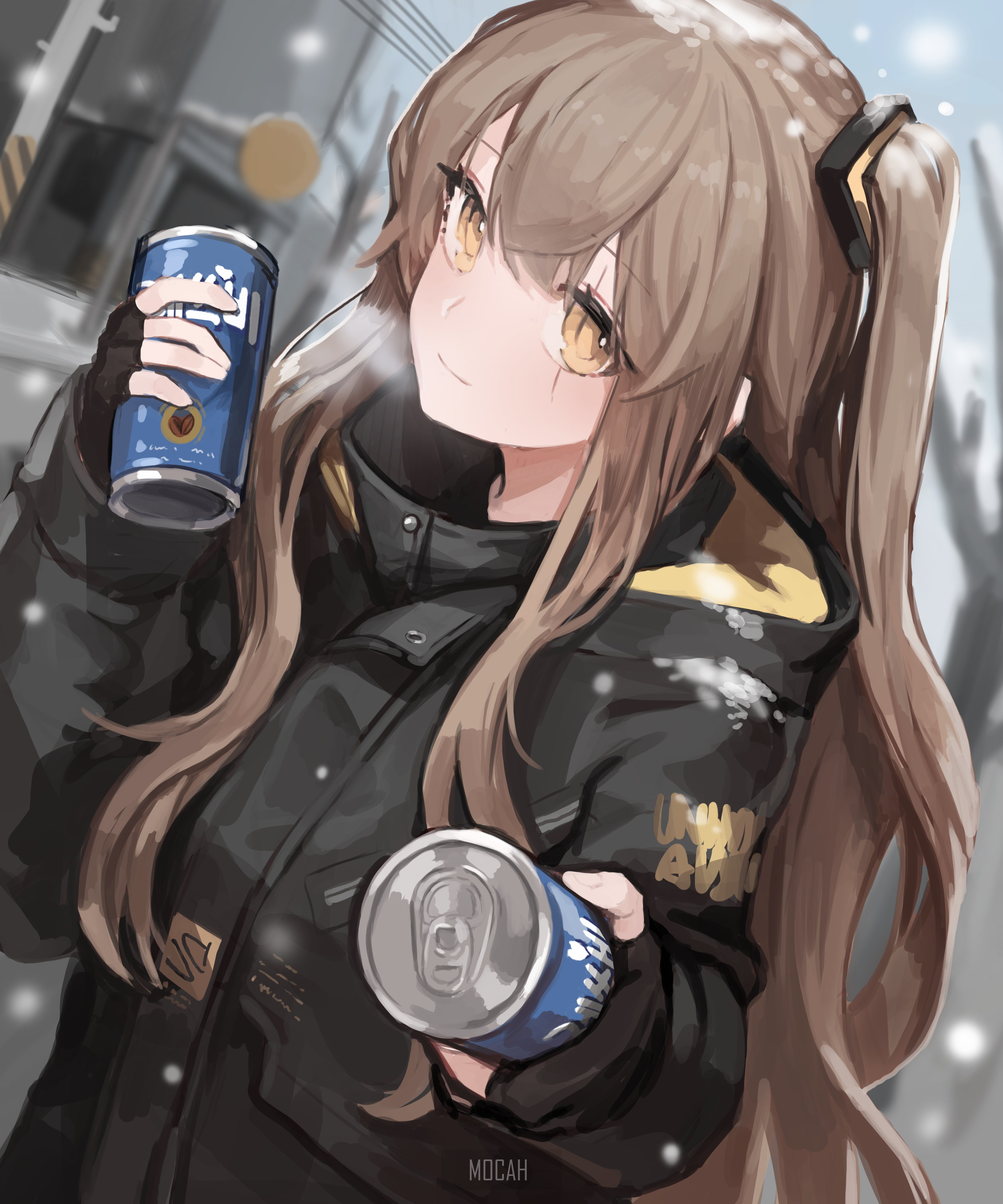 Ump45 from Girls Frontline with Snow and Drinks HD Phone Wallpaper