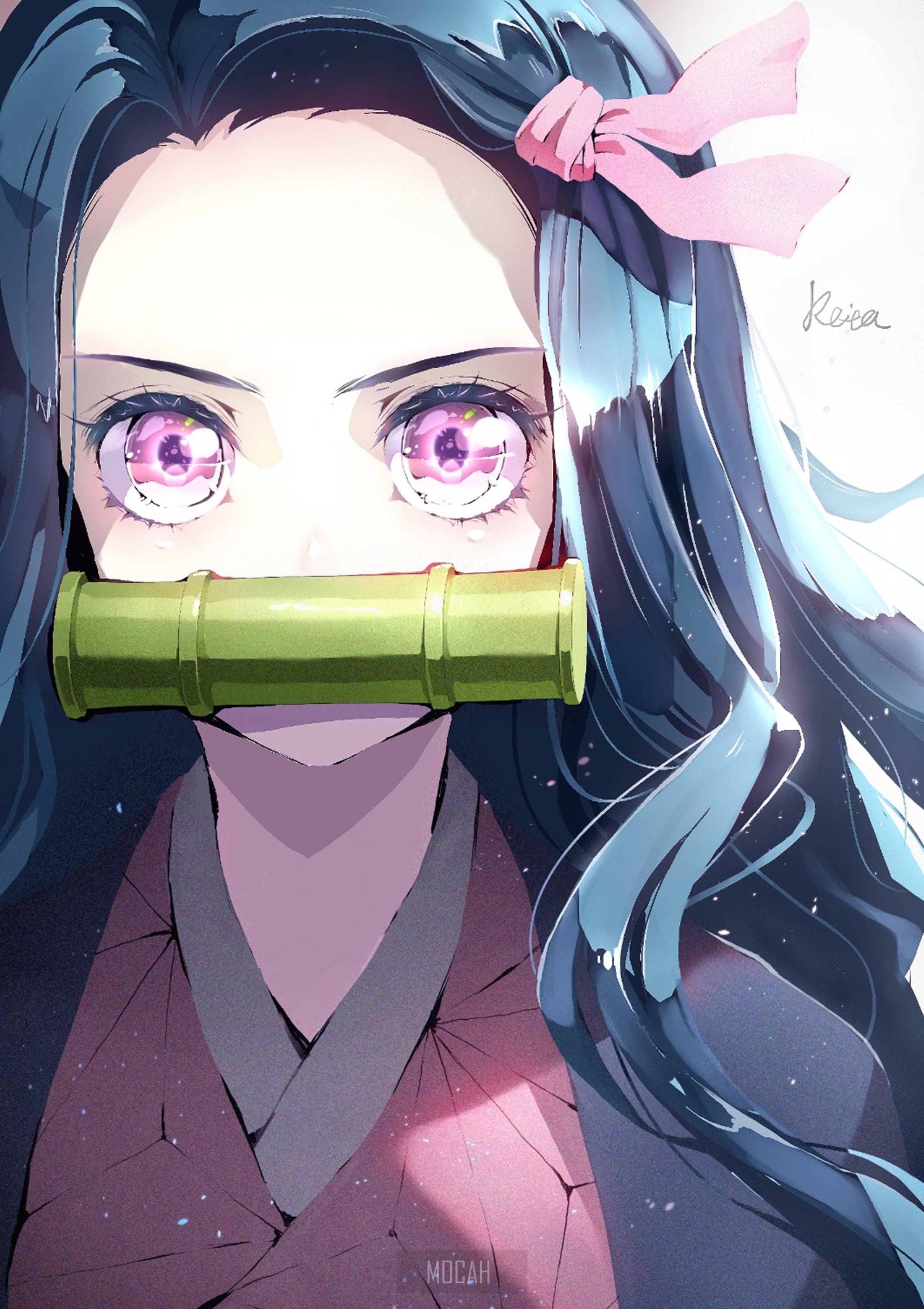 Kamado Nezuko from Kimetsu no Yaiba with Bamboo Muzzle HD Phone Wallpaper