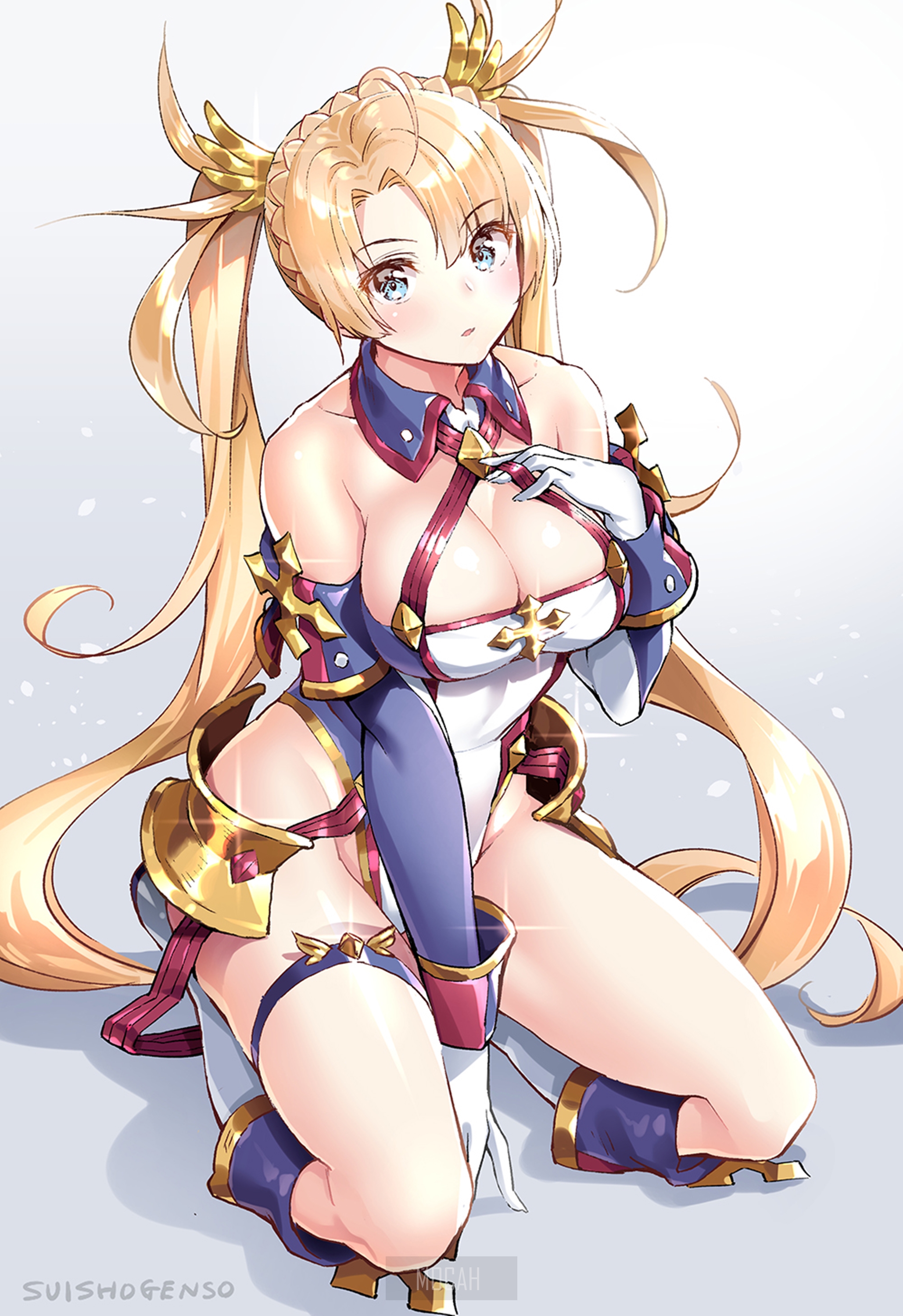 Anime girl with blonde hair and blue eyes HD Phone Wallpaper
