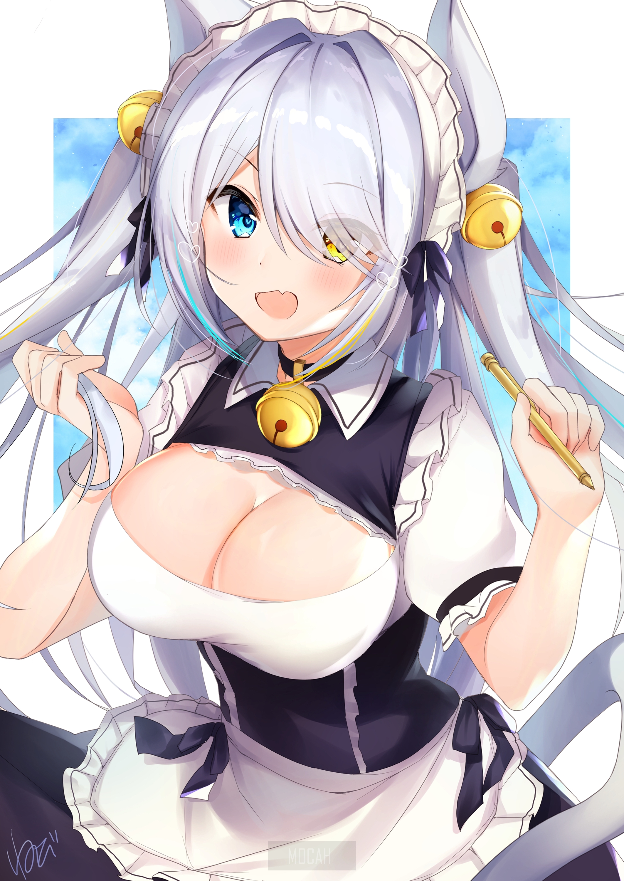 Anime cat girl maid holding a pen HD Phone Wallpaper