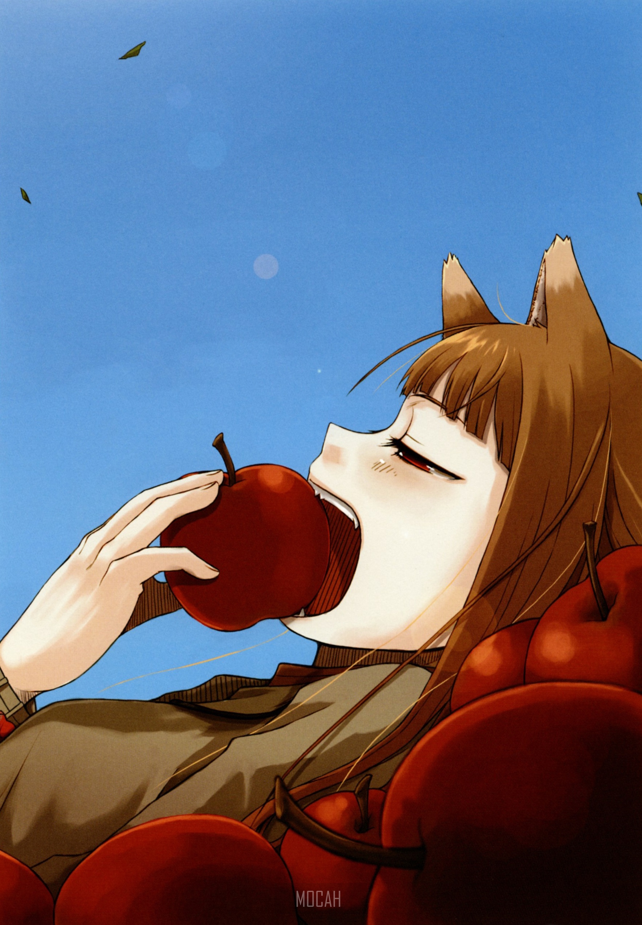 Holo from Spice and Wolf eating an apple HD Phone Wallpaper