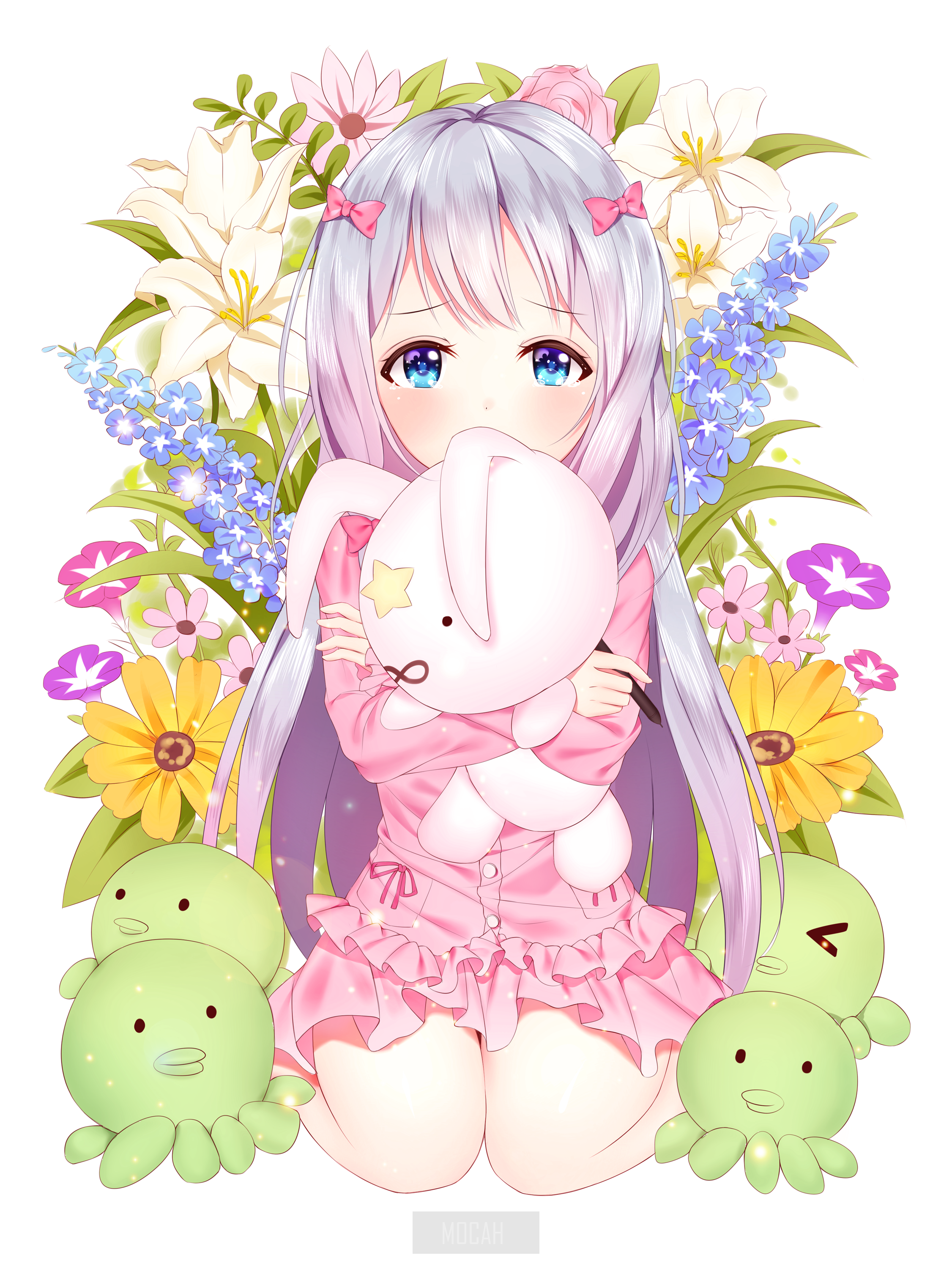 Izumi Sagiri from Eromanga-sensei holding a plush toy HD Phone Wallpaper