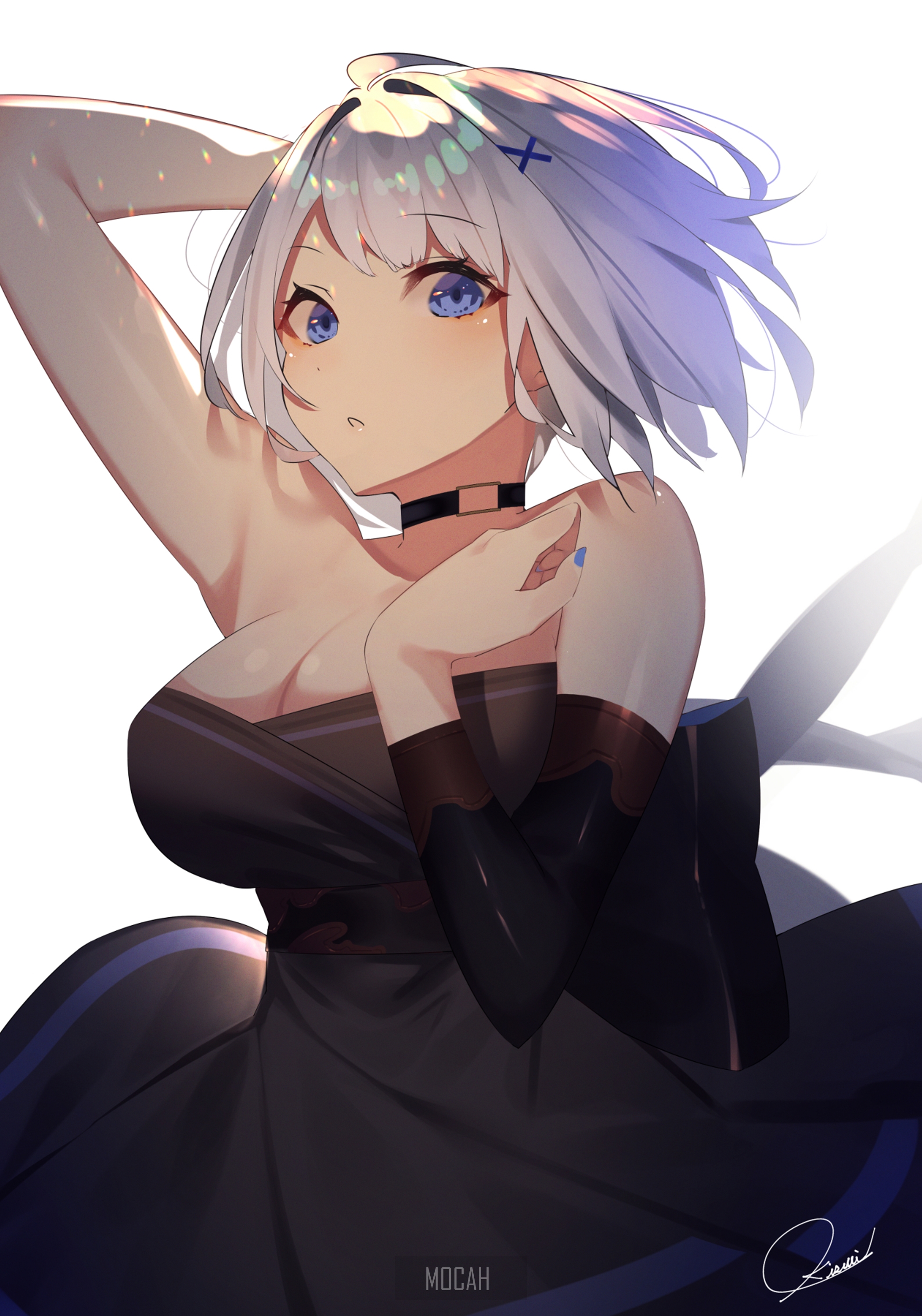 Anime girl with white hair and blue eyes HD Phone Wallpaper