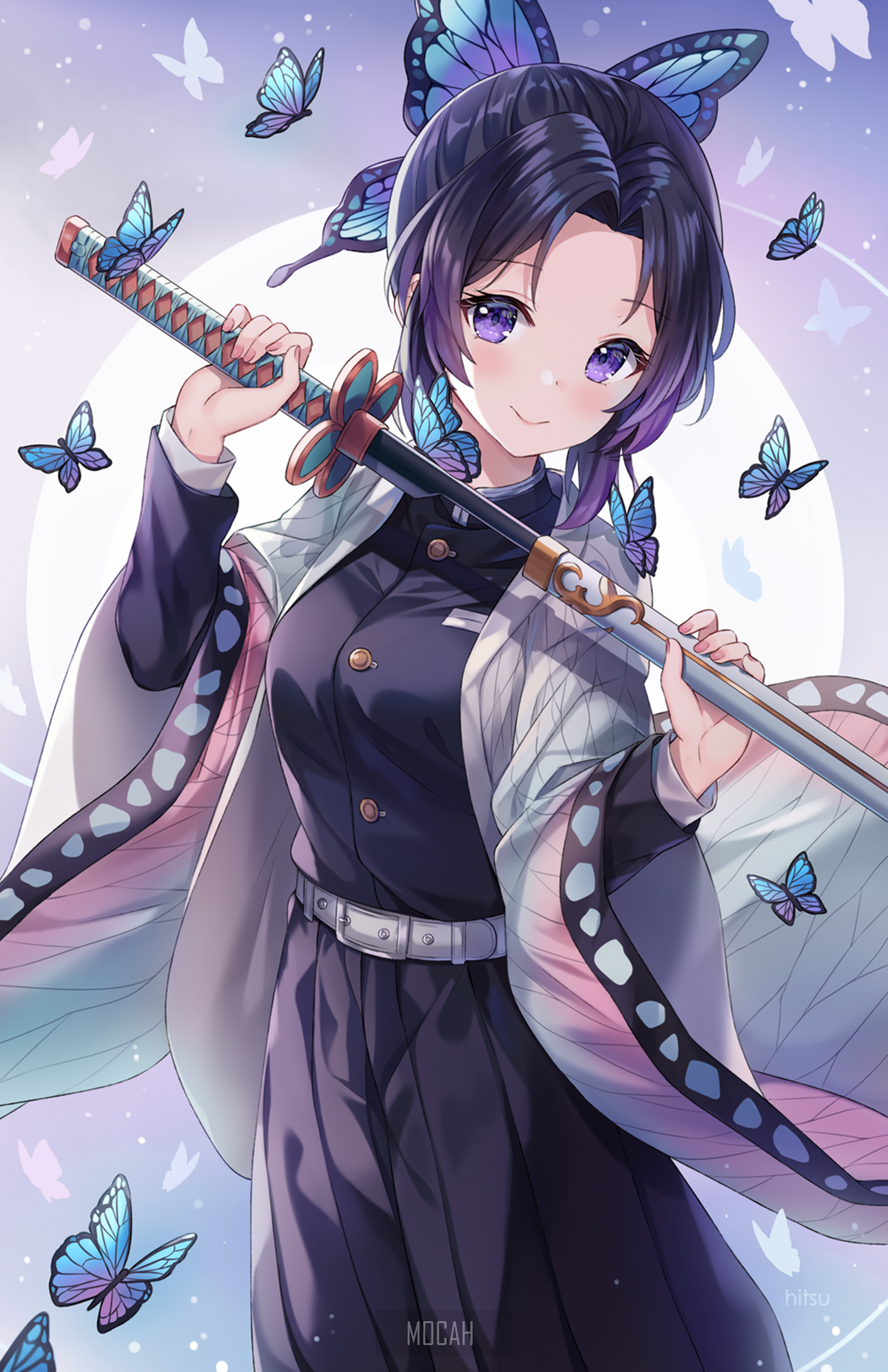 Kochou Shinobu from Kimetsu no Yaiba with Butterflies HD Phone Wallpaper