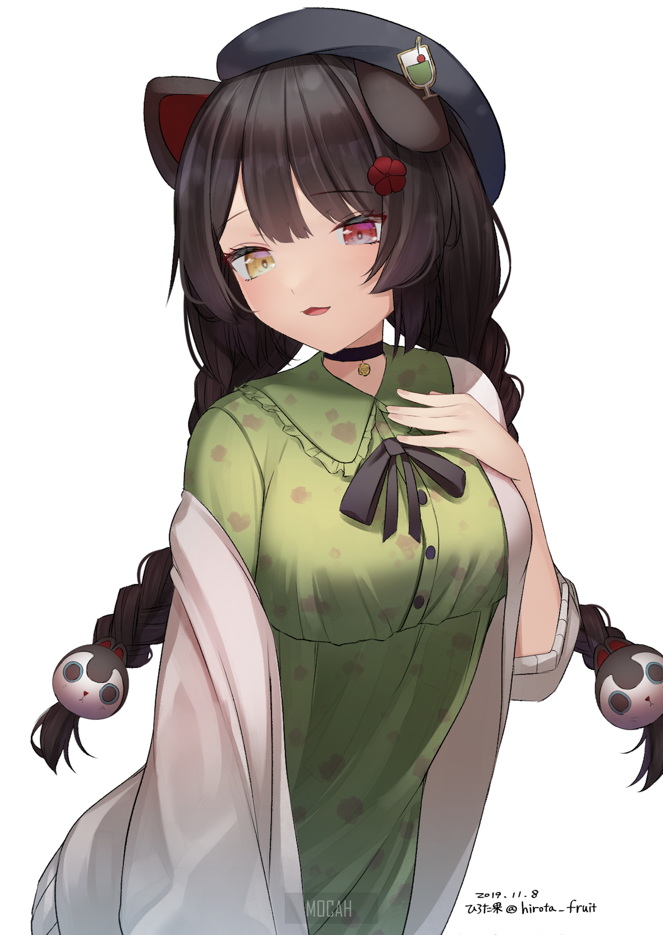 Anime girl with cat ears and pigtails HD Phone Wallpaper