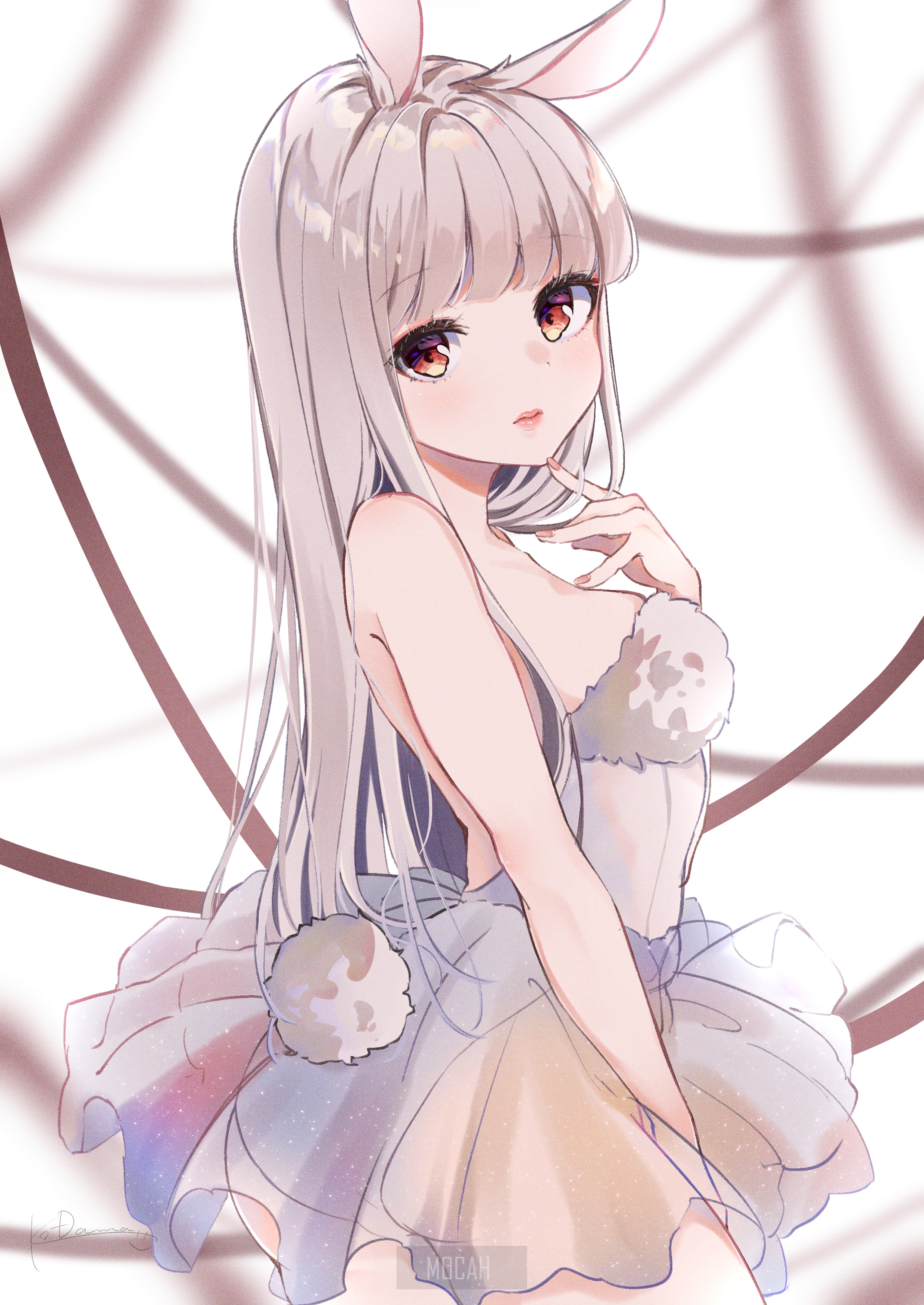 Anime girl with bunny ears and long hair HD Phone Wallpaper