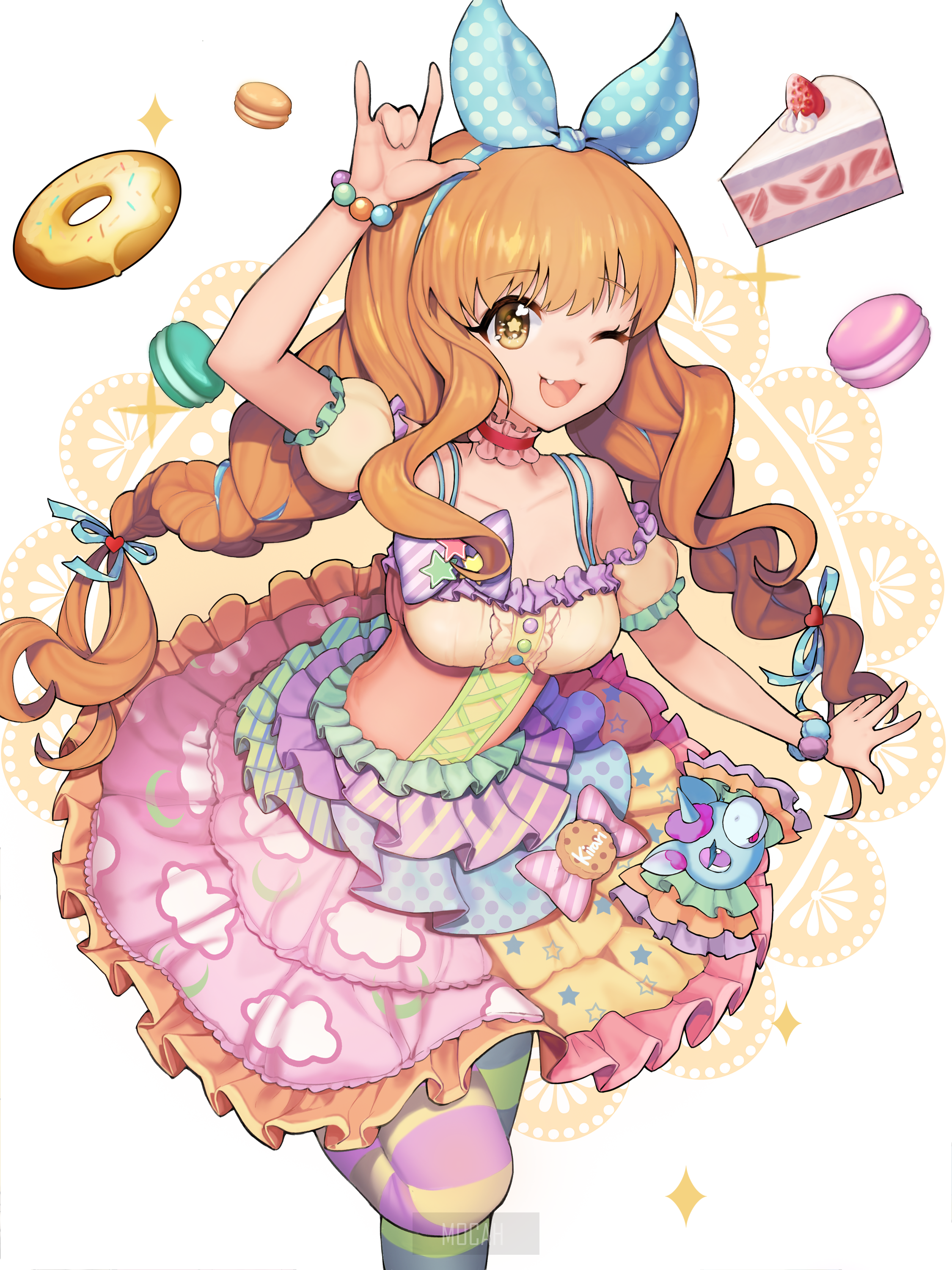 Anime girl with blonde hair and colorful dress HD Phone Wallpaper