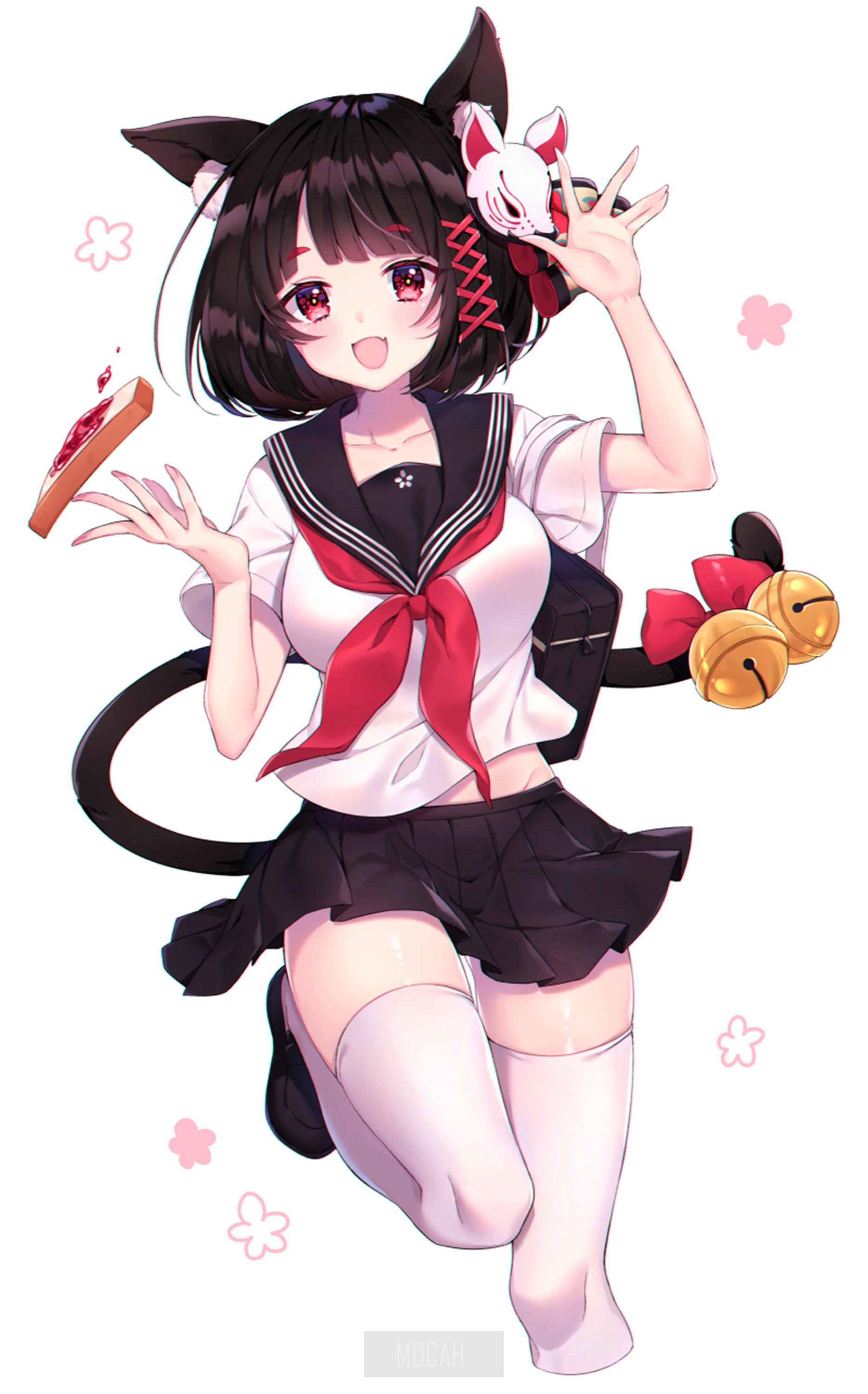Yamashiro from Azur Lane with cat ears and fox mask HD Phone Wallpaper