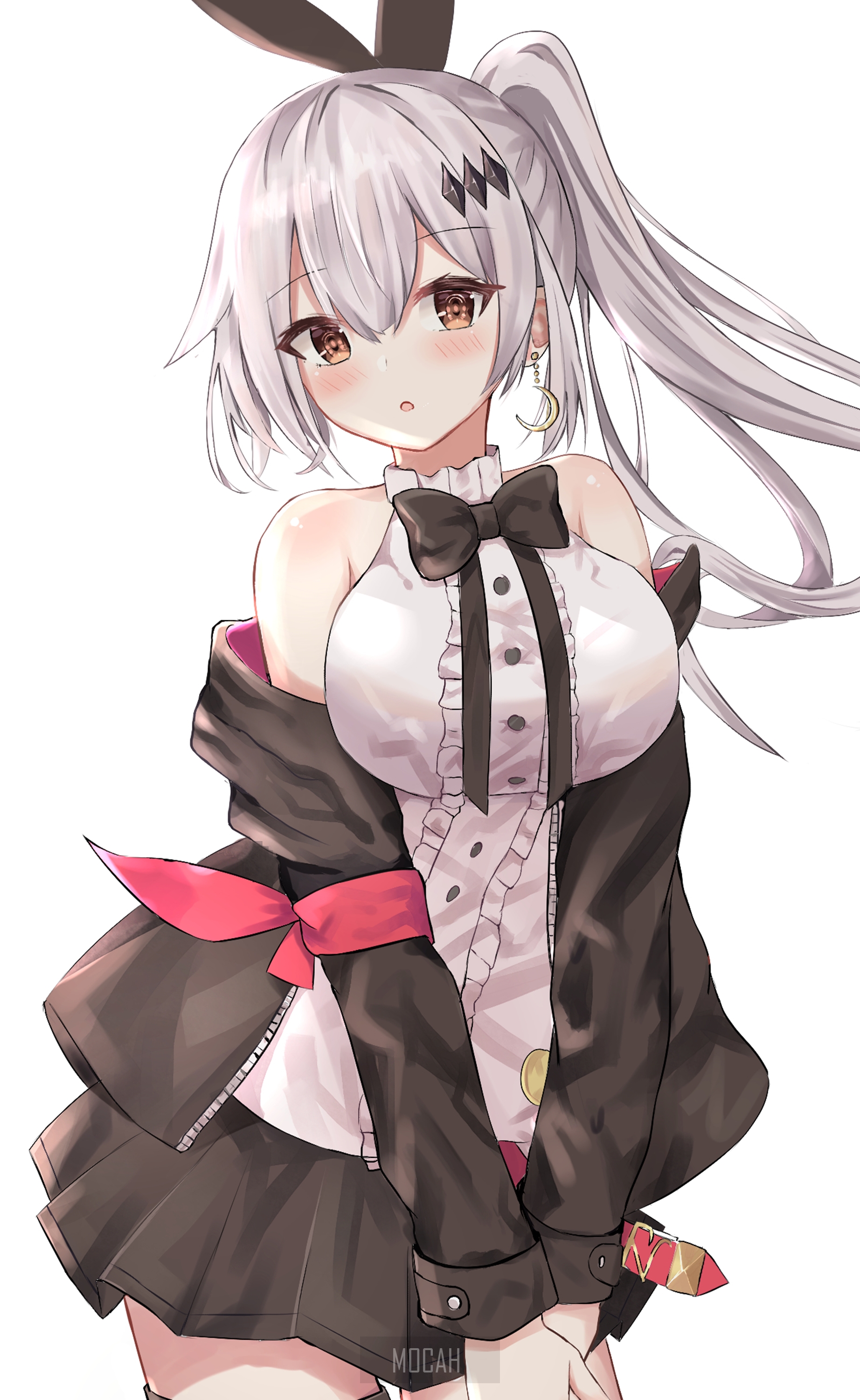 Anime girl with white hair and bunny ears HD Phone Wallpaper