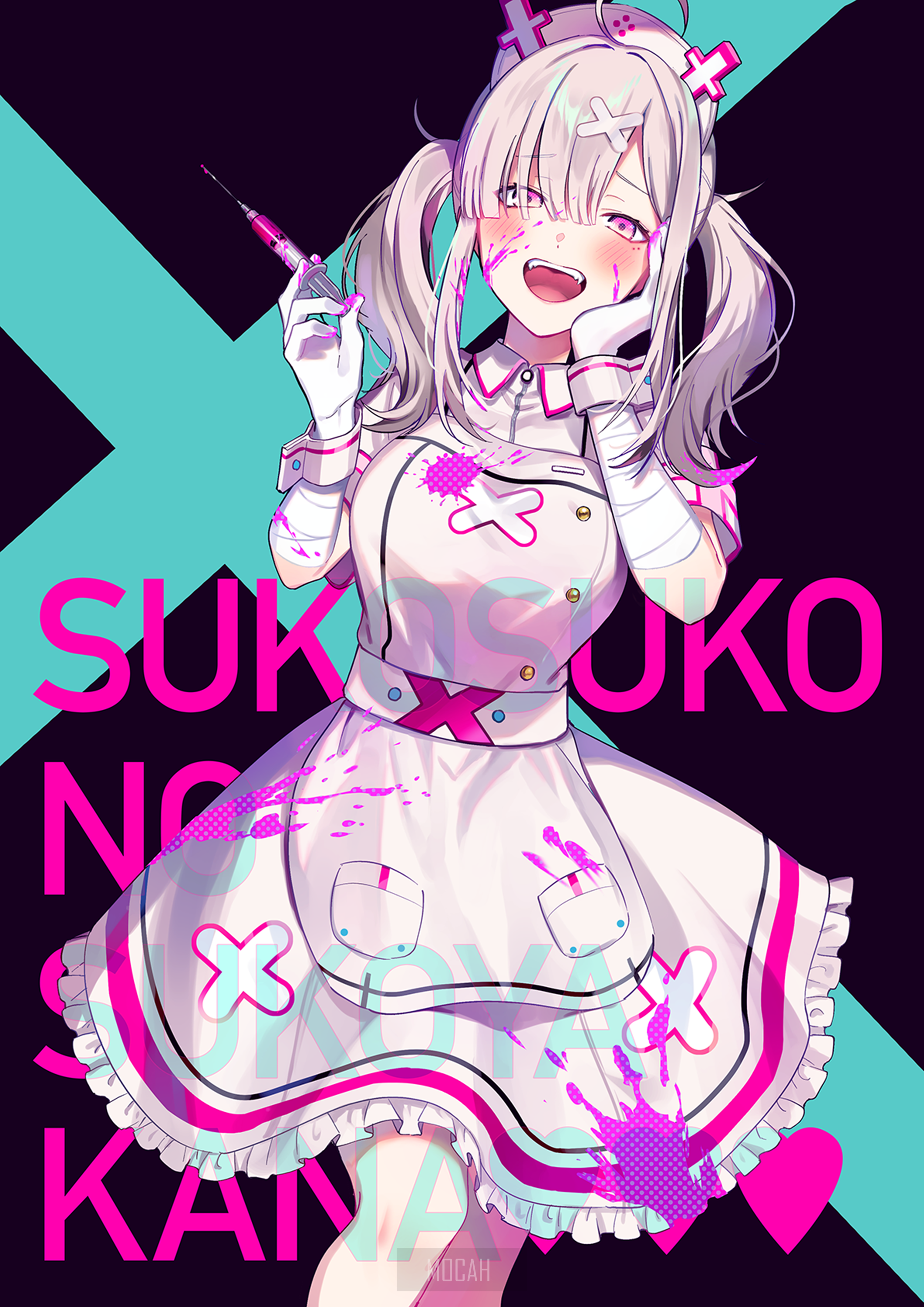 Anime girl in nurse outfit holding syringe HD Phone Wallpaper