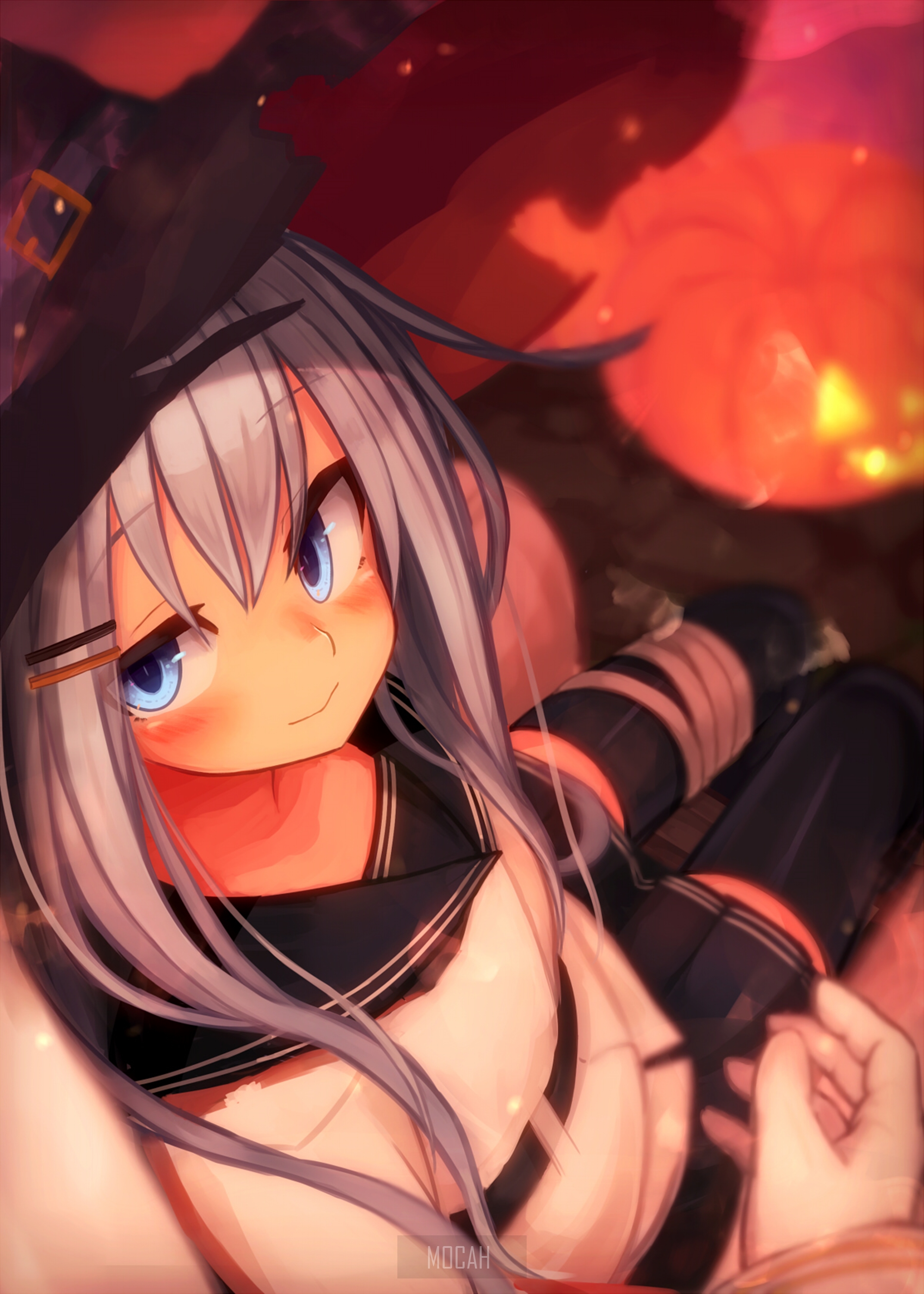 Anime girl in witch hat for Halloween HD Phone Wallpaper
