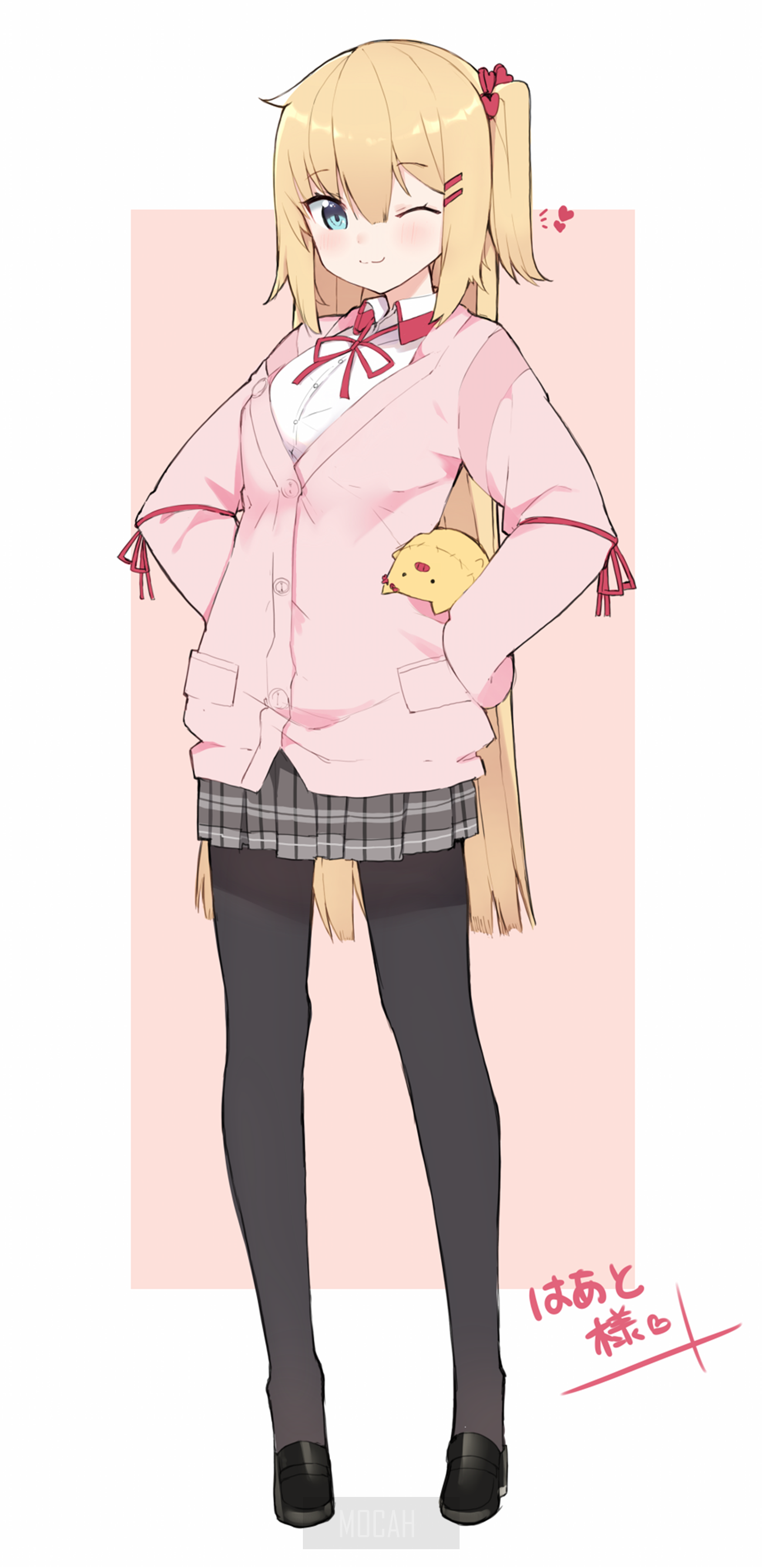 Anime girl with blonde pigtails and a yellow creature HD Phone Wallpaper