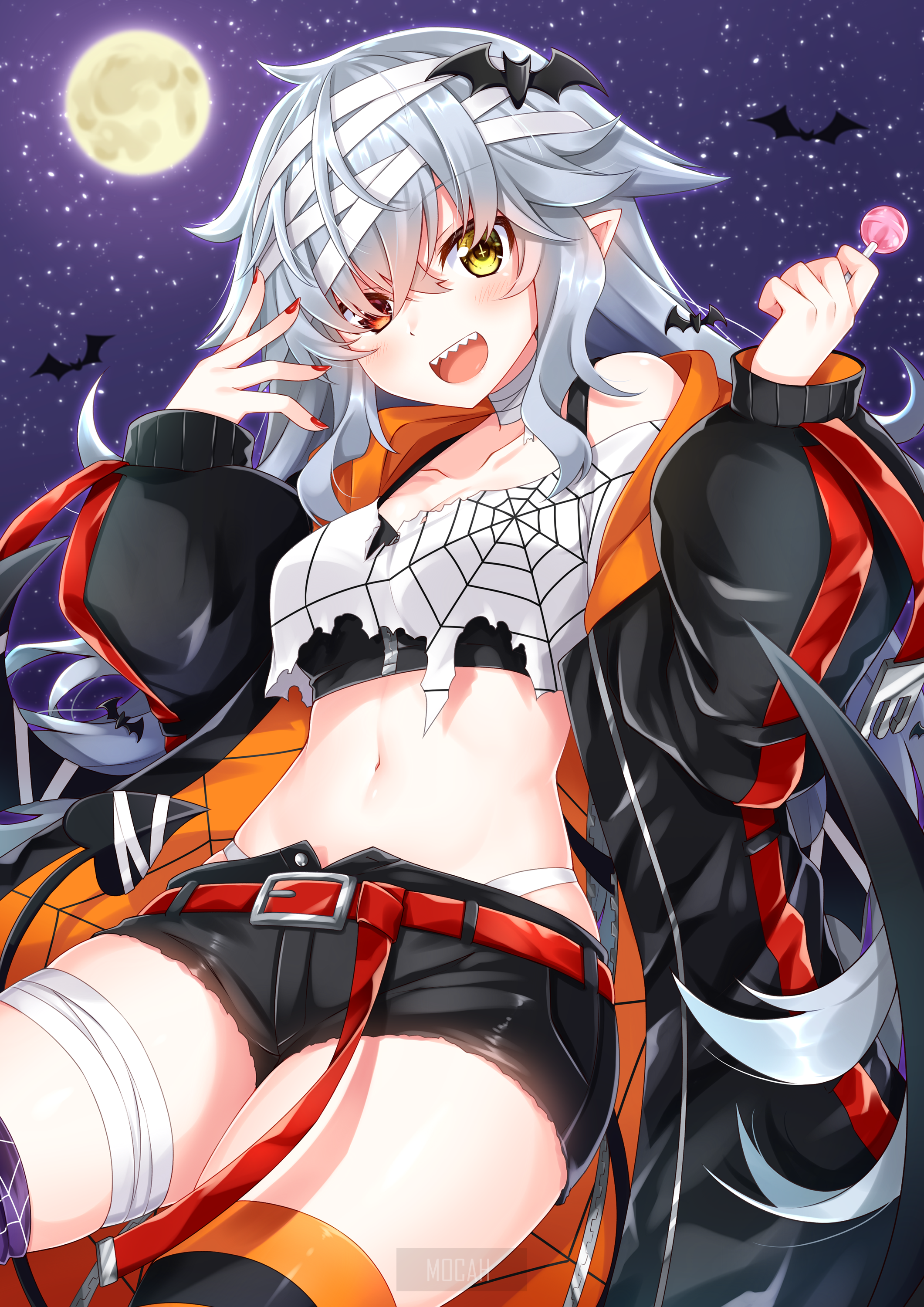 Anime girl in Halloween costume with lollipop HD Phone Wallpaper