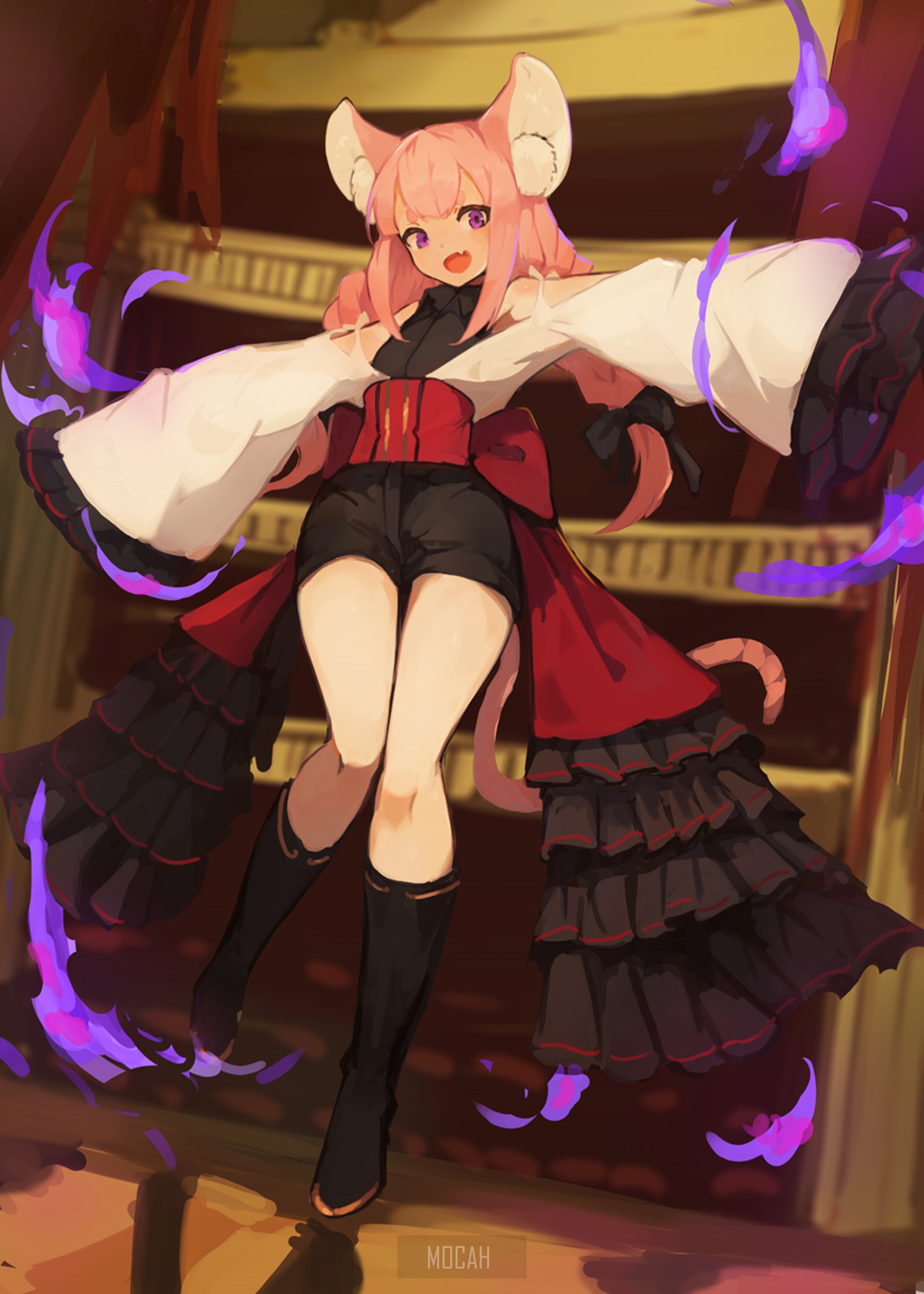 Anime girl with pink hair and mouse ears HD Phone Wallpaper