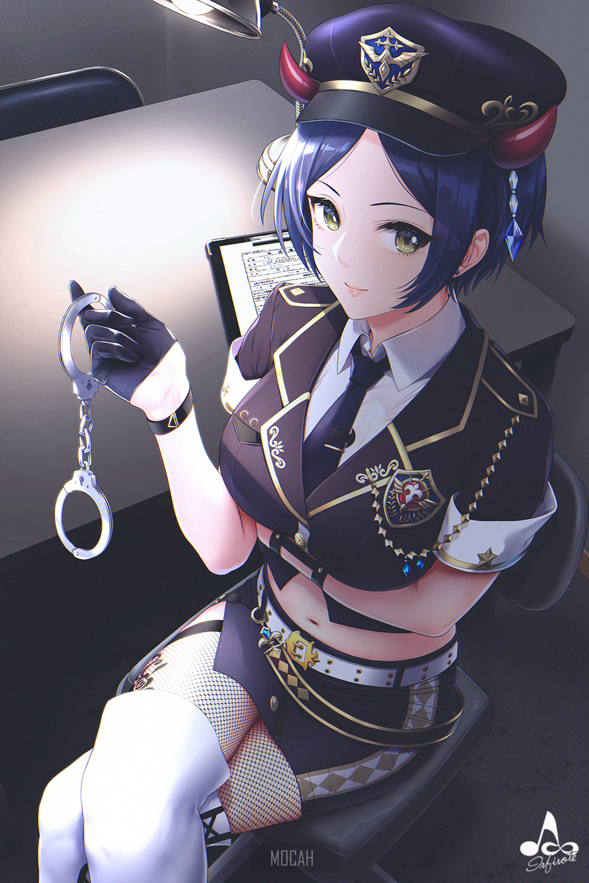 Anime girl in police uniform holding handcuffs HD Phone Wallpaper