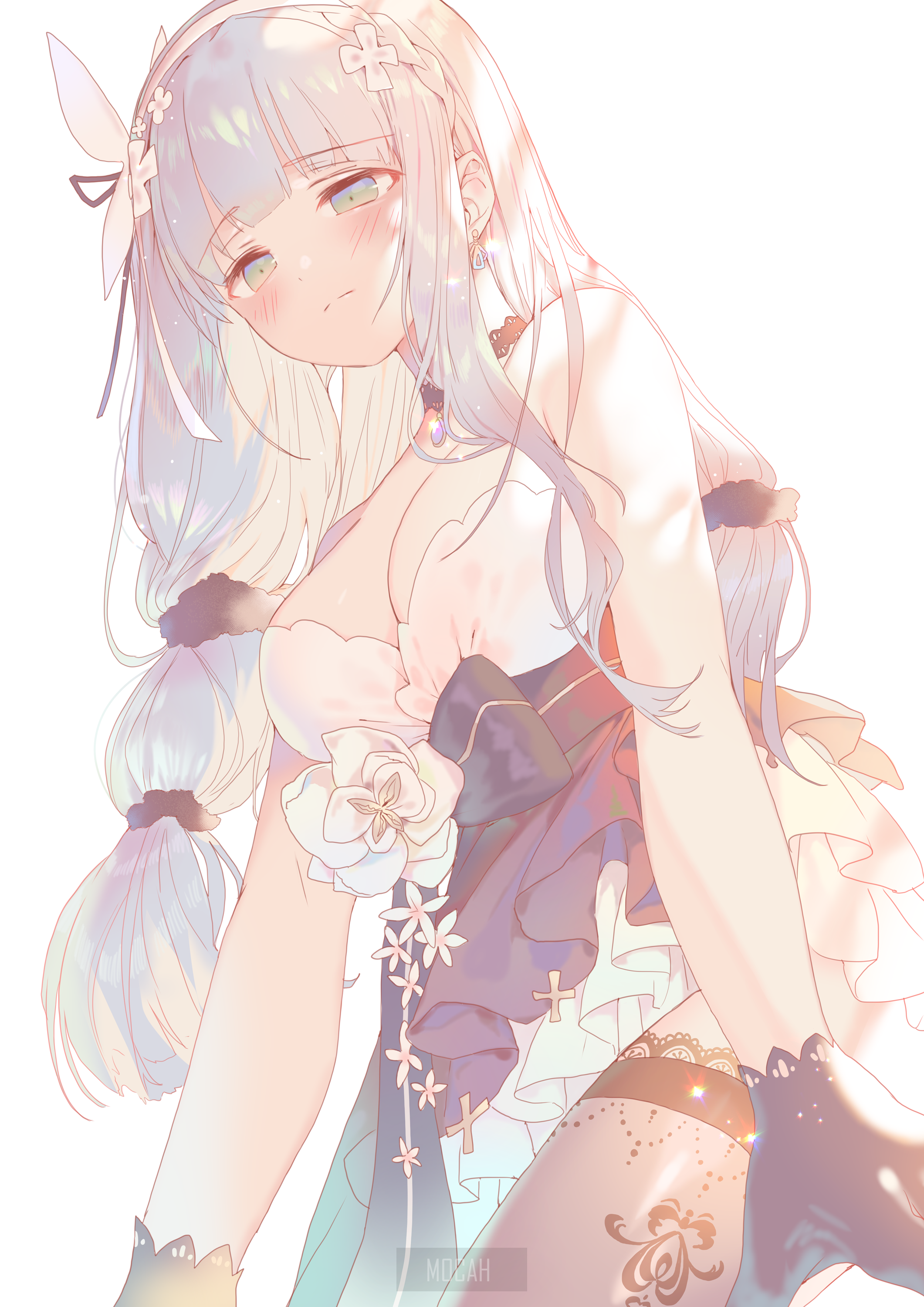 Anime girl with white hair and dress HD Phone Wallpaper