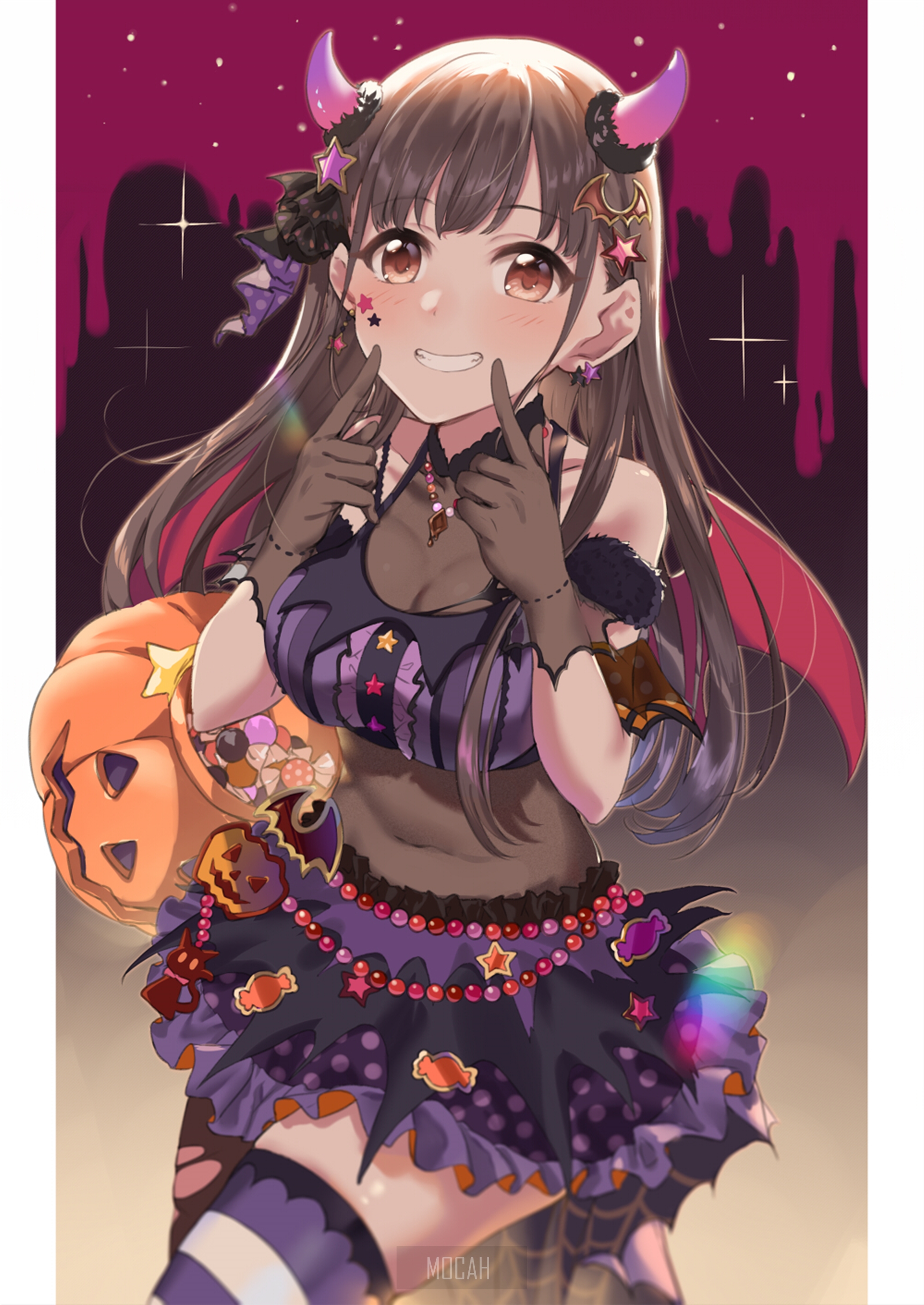 Cheerful Anime Girl in Halloween Costume HD Phone Wallpaper