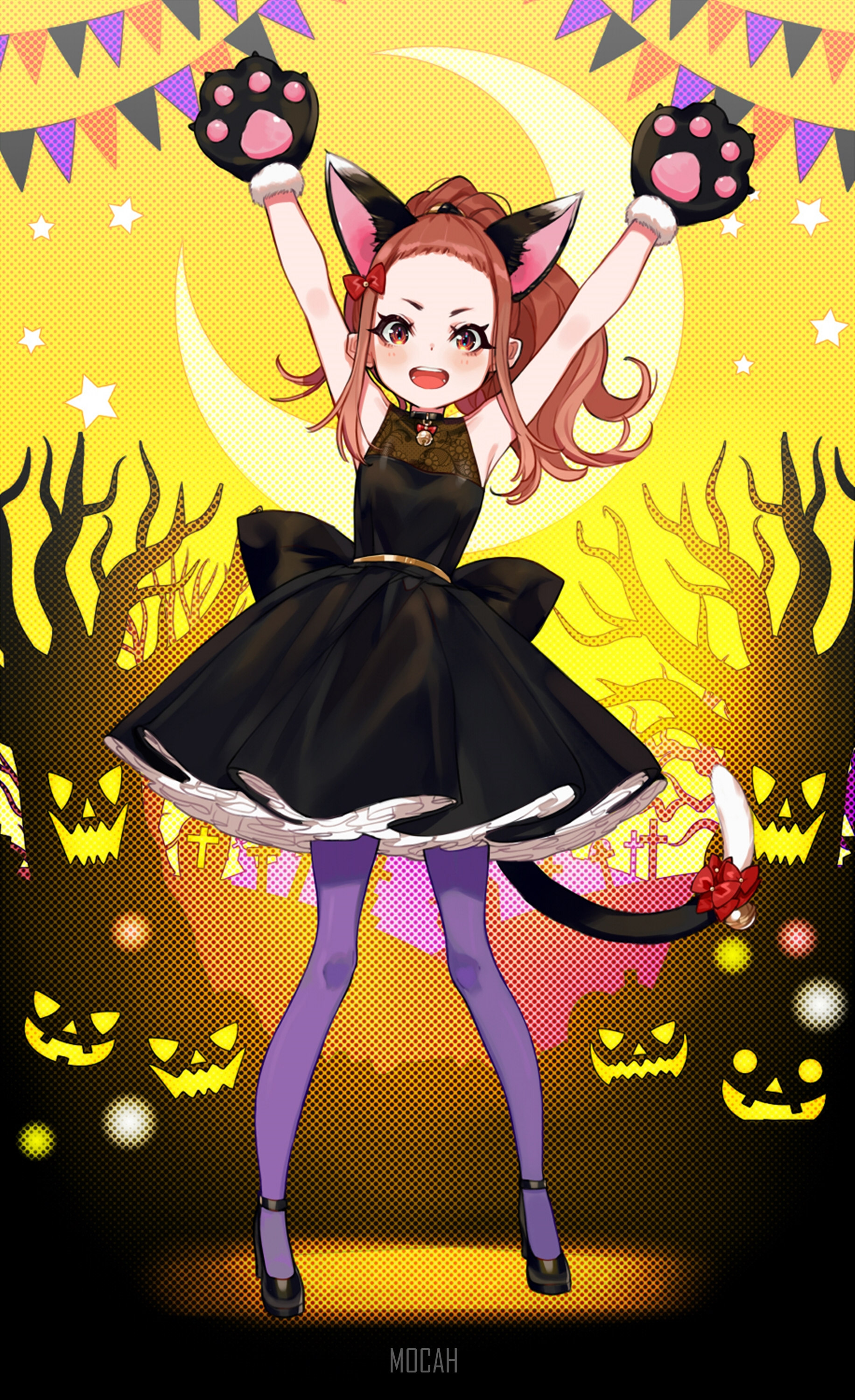 Anime girl in cat costume for Halloween HD Phone Wallpaper