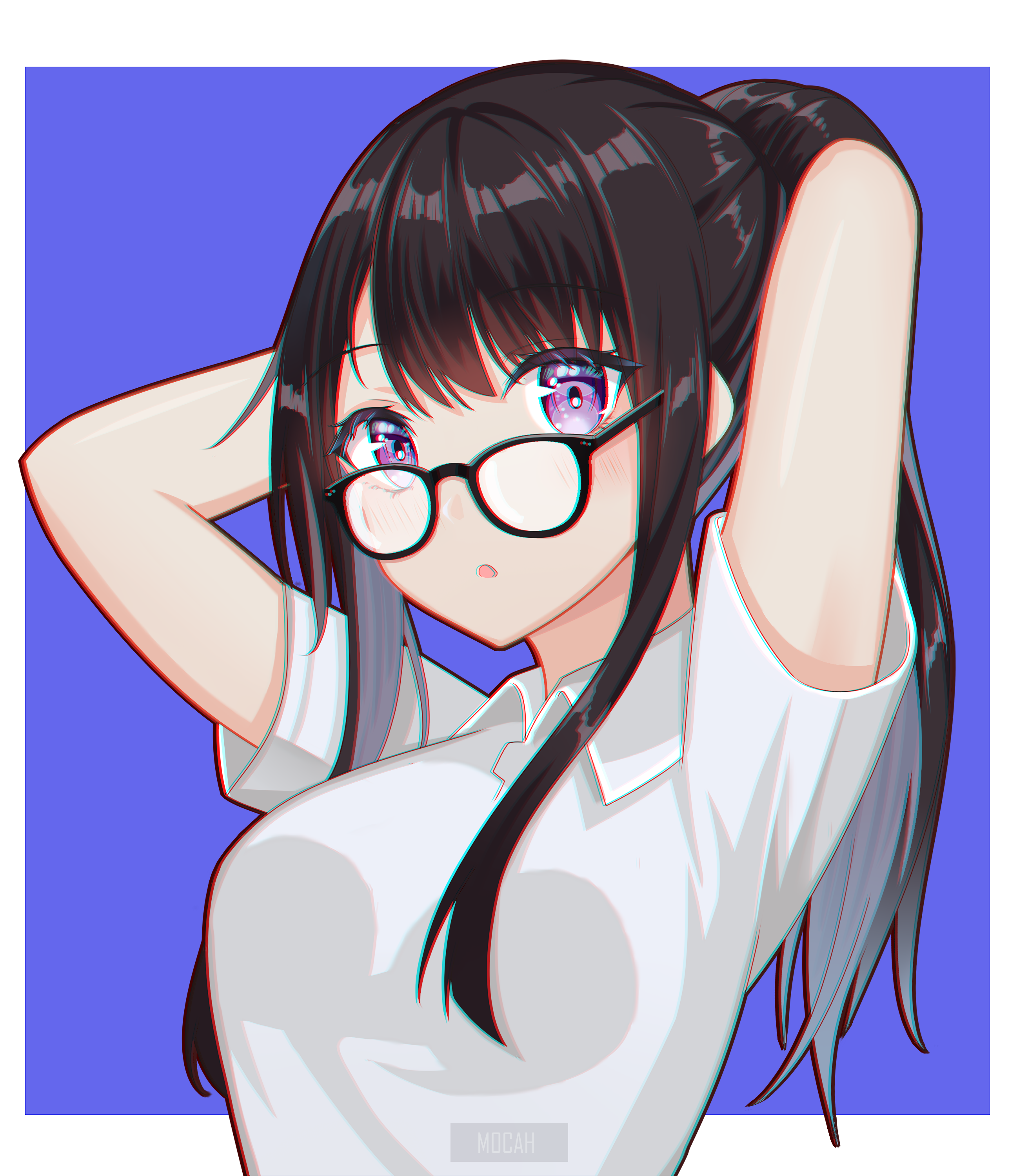 Anime girl with glasses and ponytail HD Phone Wallpaper