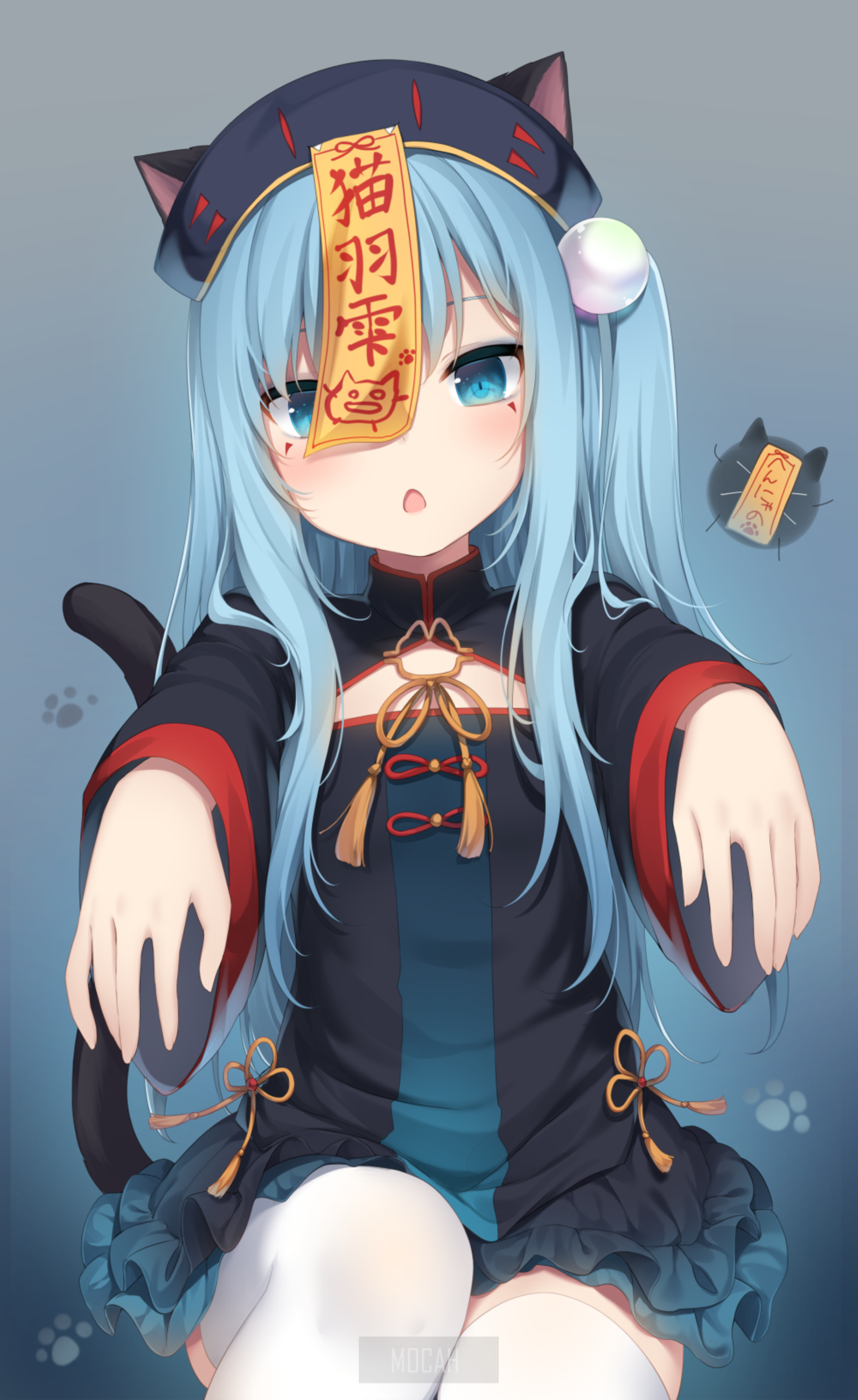 Anime girl with cat ears and Chinese dress HD Phone Wallpaper
