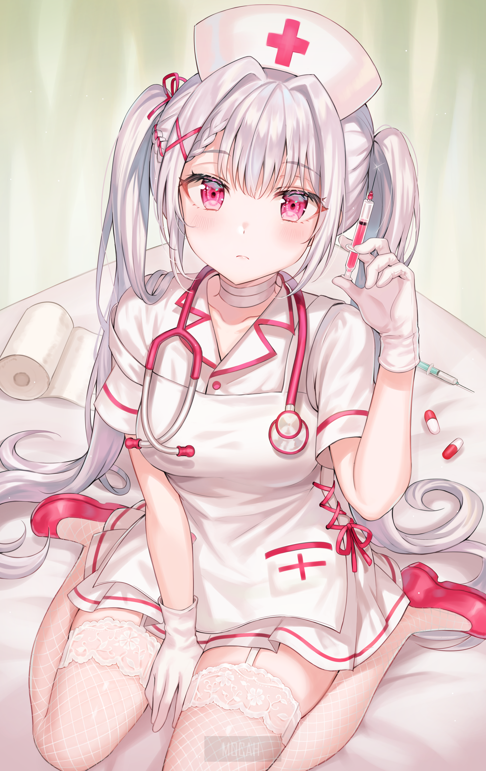 Anime nurse girl with syringe and stethoscope HD Phone Wallpaper