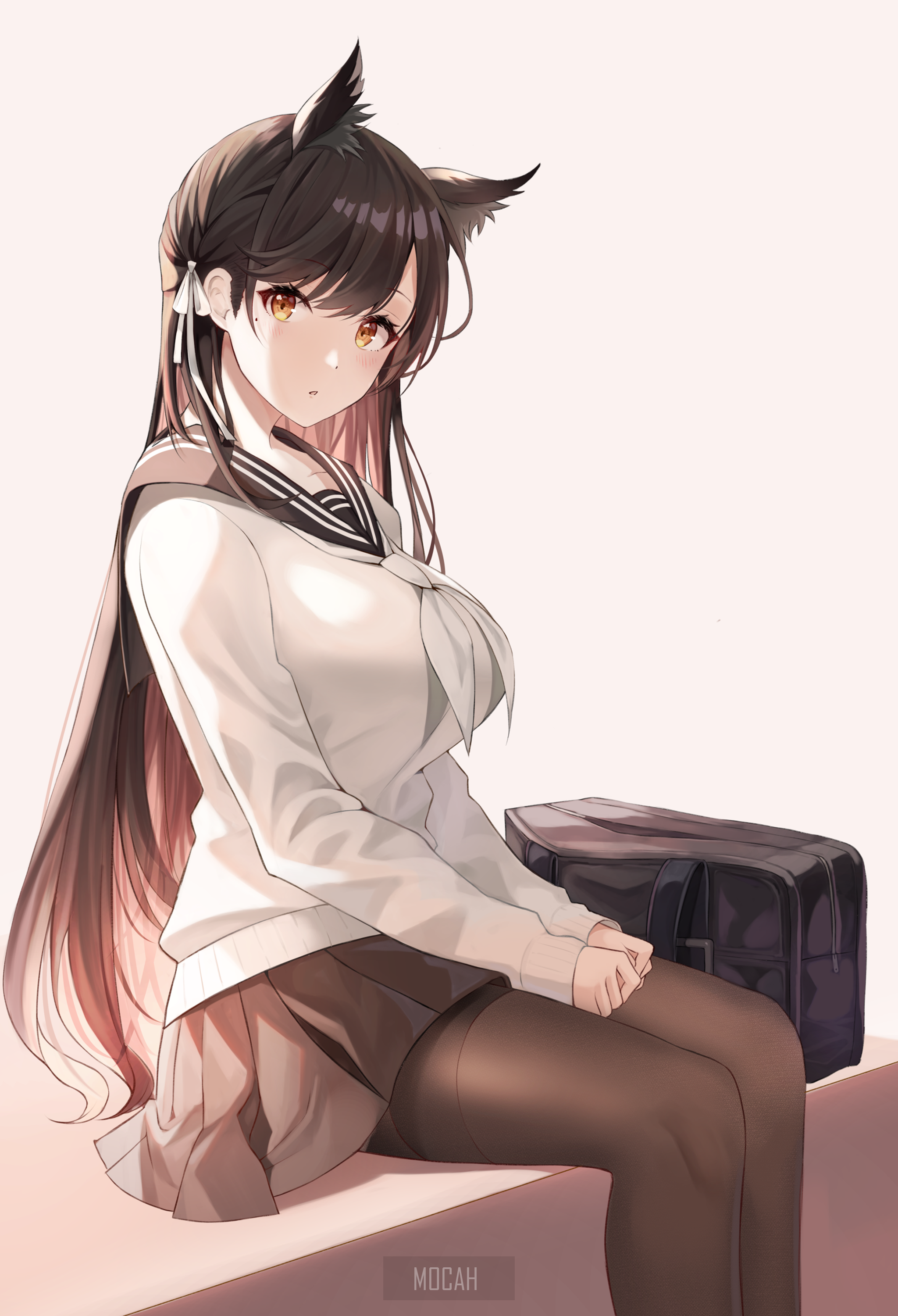 Anime Girl with Cat Ears in School Uniform HD Phone Wallpaper
