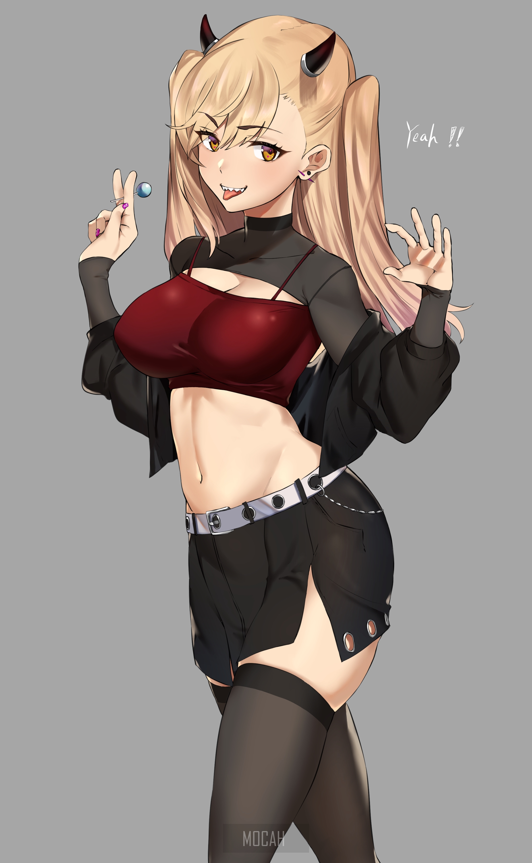 Anime girl with horns and pigtails HD Phone Wallpaper