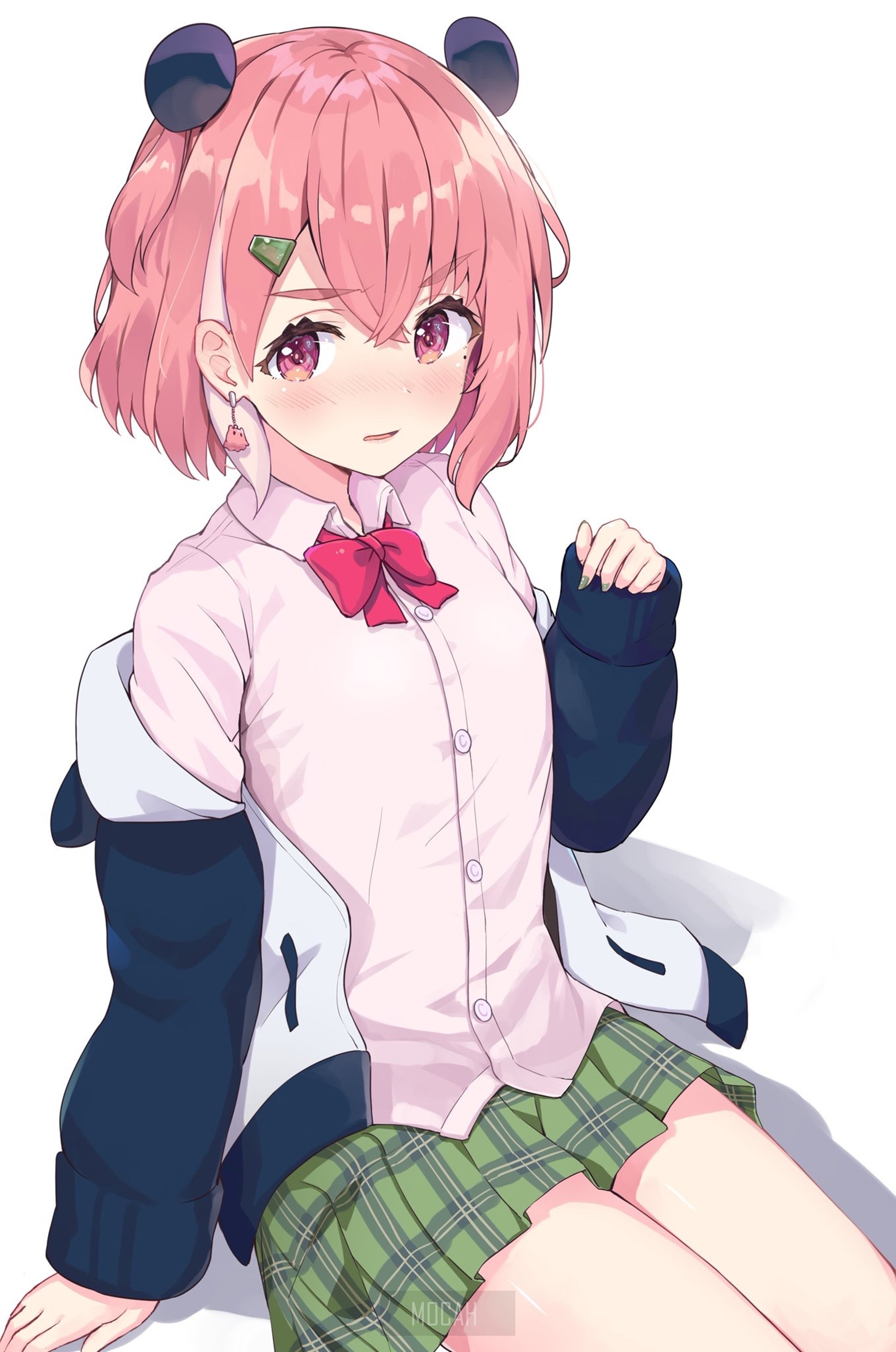 Anime girl with pink hair and panda ears HD Phone Wallpaper