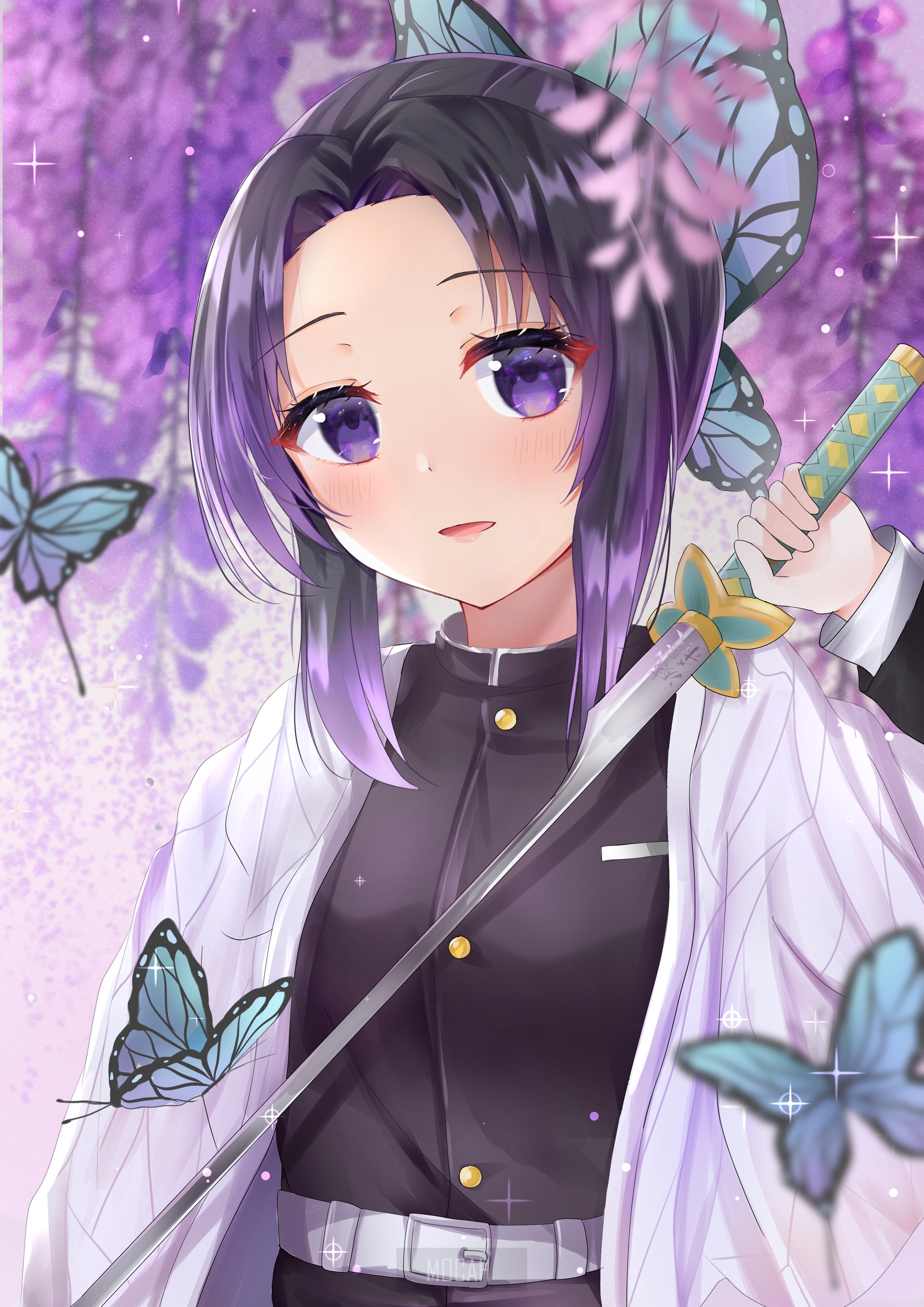 Kochou Shinobu from Kimetsu no Yaiba with butterflies HD Phone Wallpaper