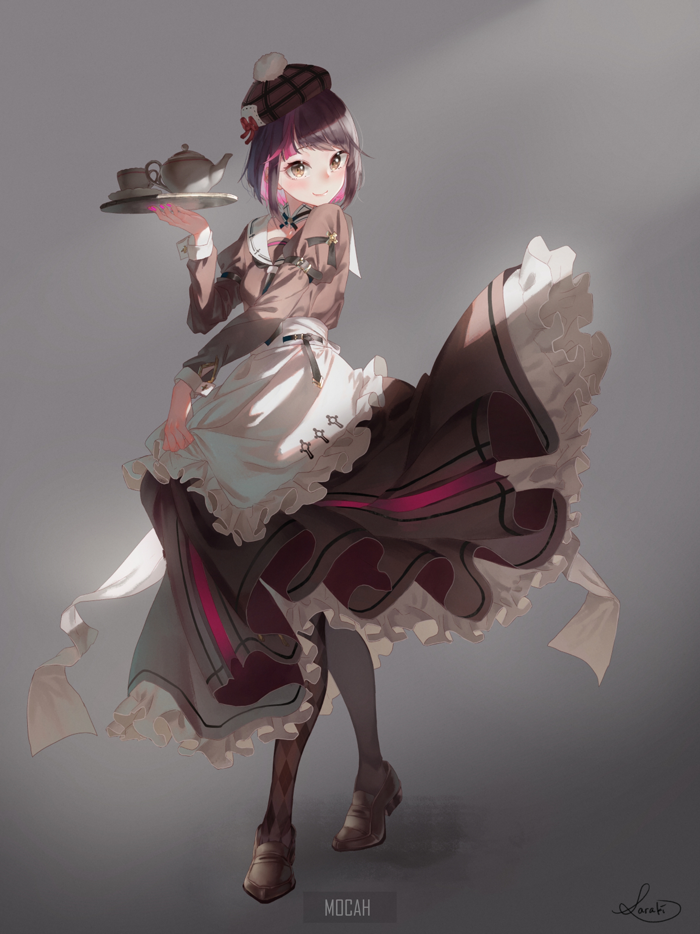 Anime girl serving tea in a maid outfit HD Phone Wallpaper