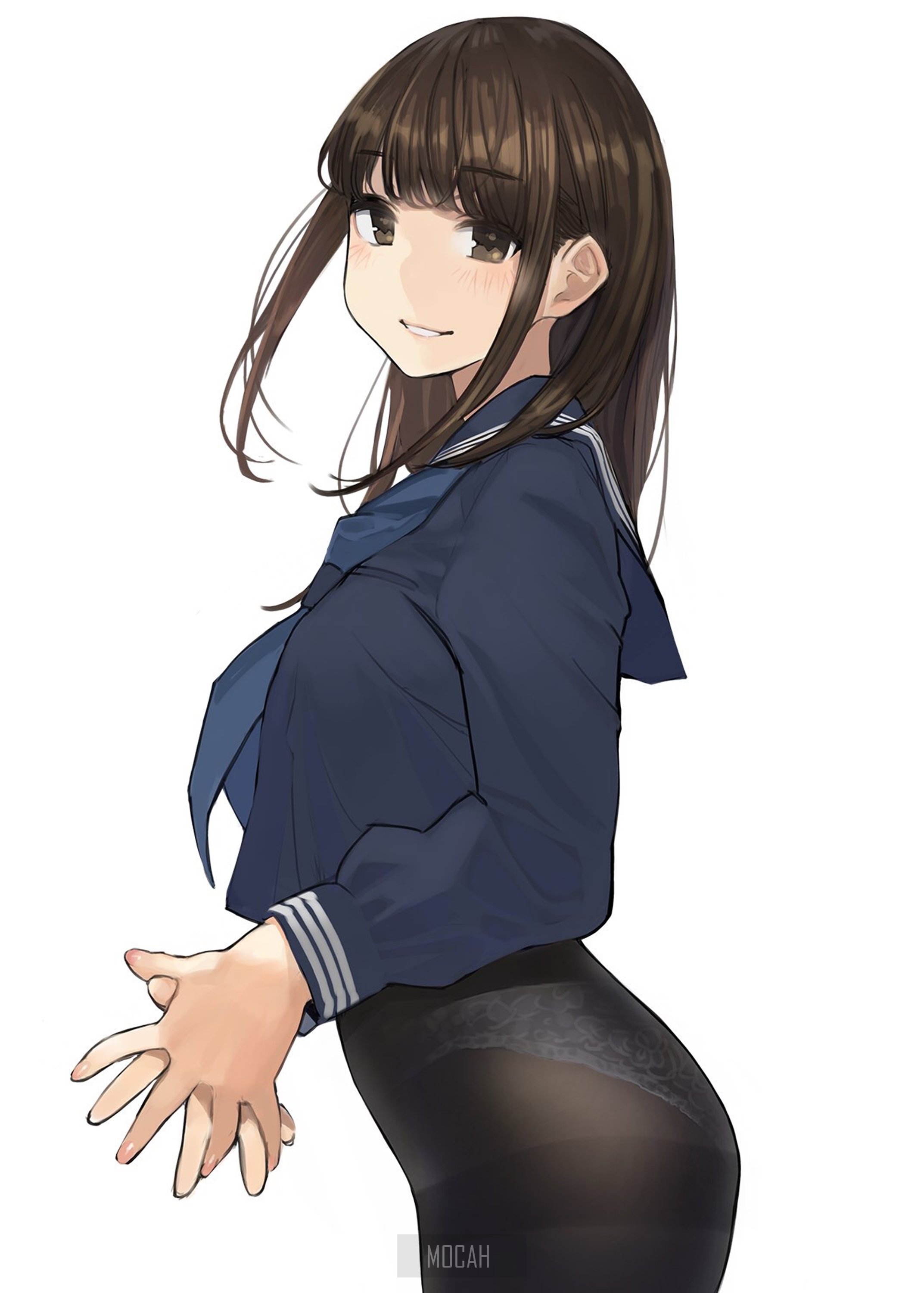 Anime girl in school uniform with dark hair HD Phone Wallpaper
