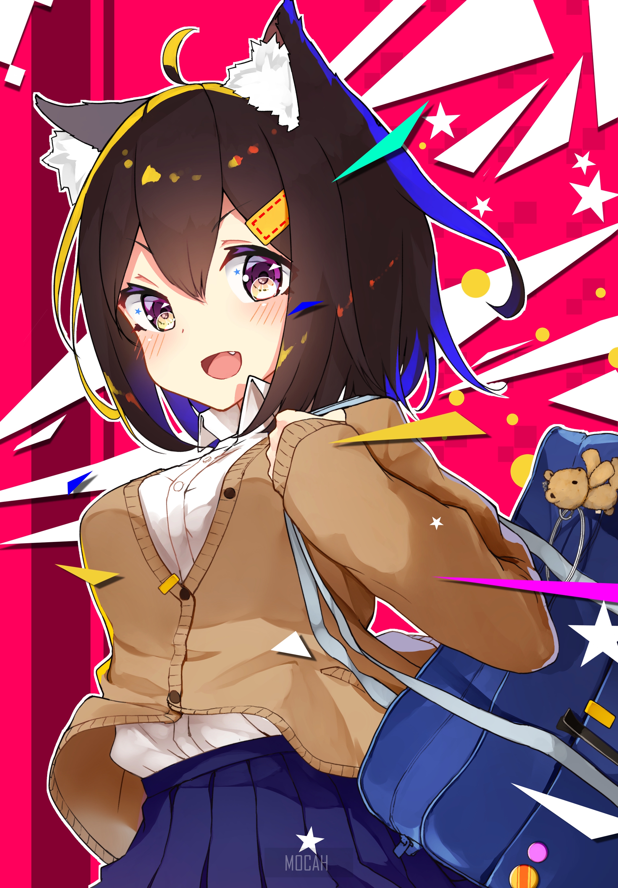 Anime girl with cat ears and school uniform HD Phone Wallpaper