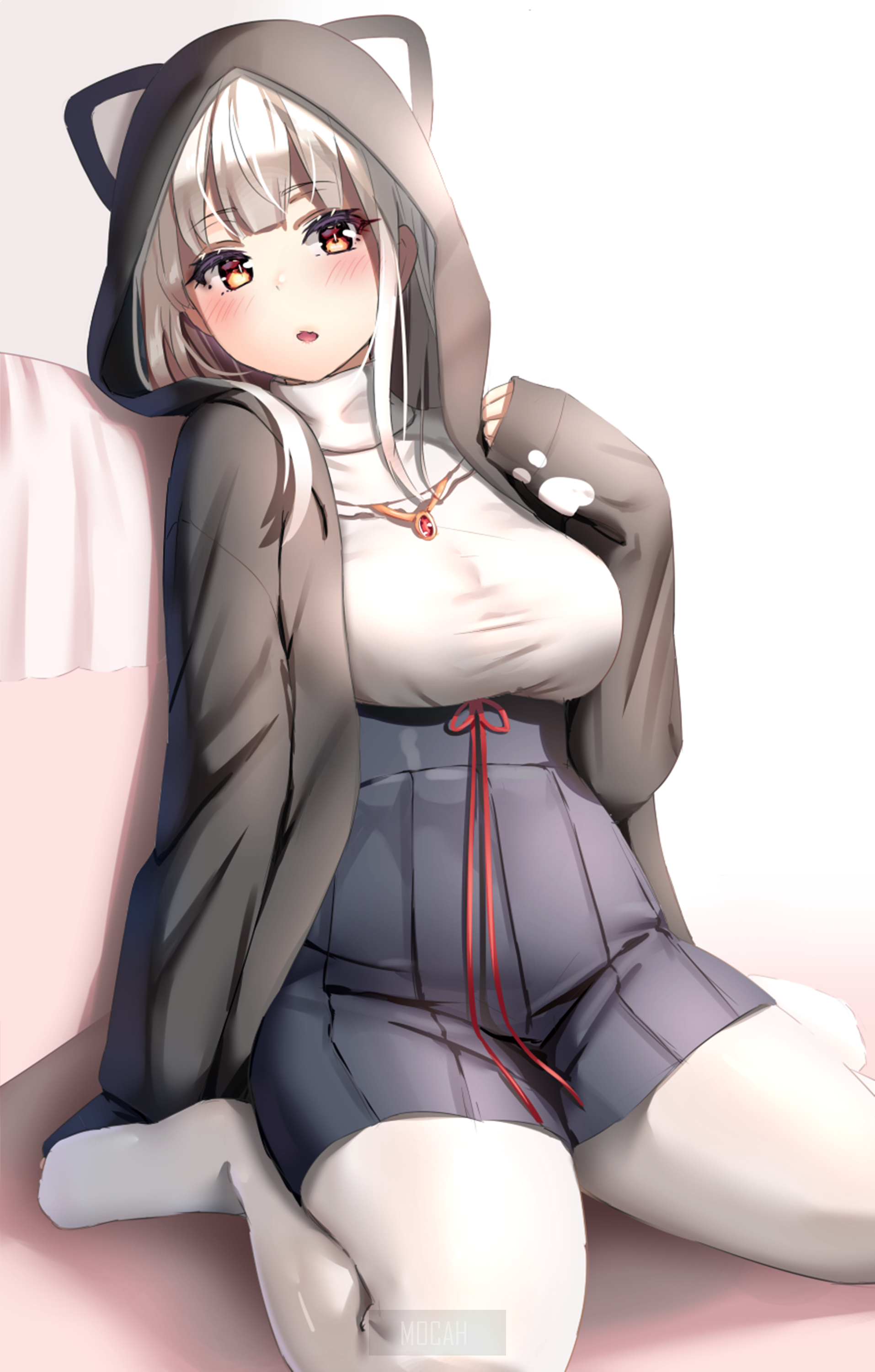 Anime girl with cat ears and hoodie HD Phone Wallpaper