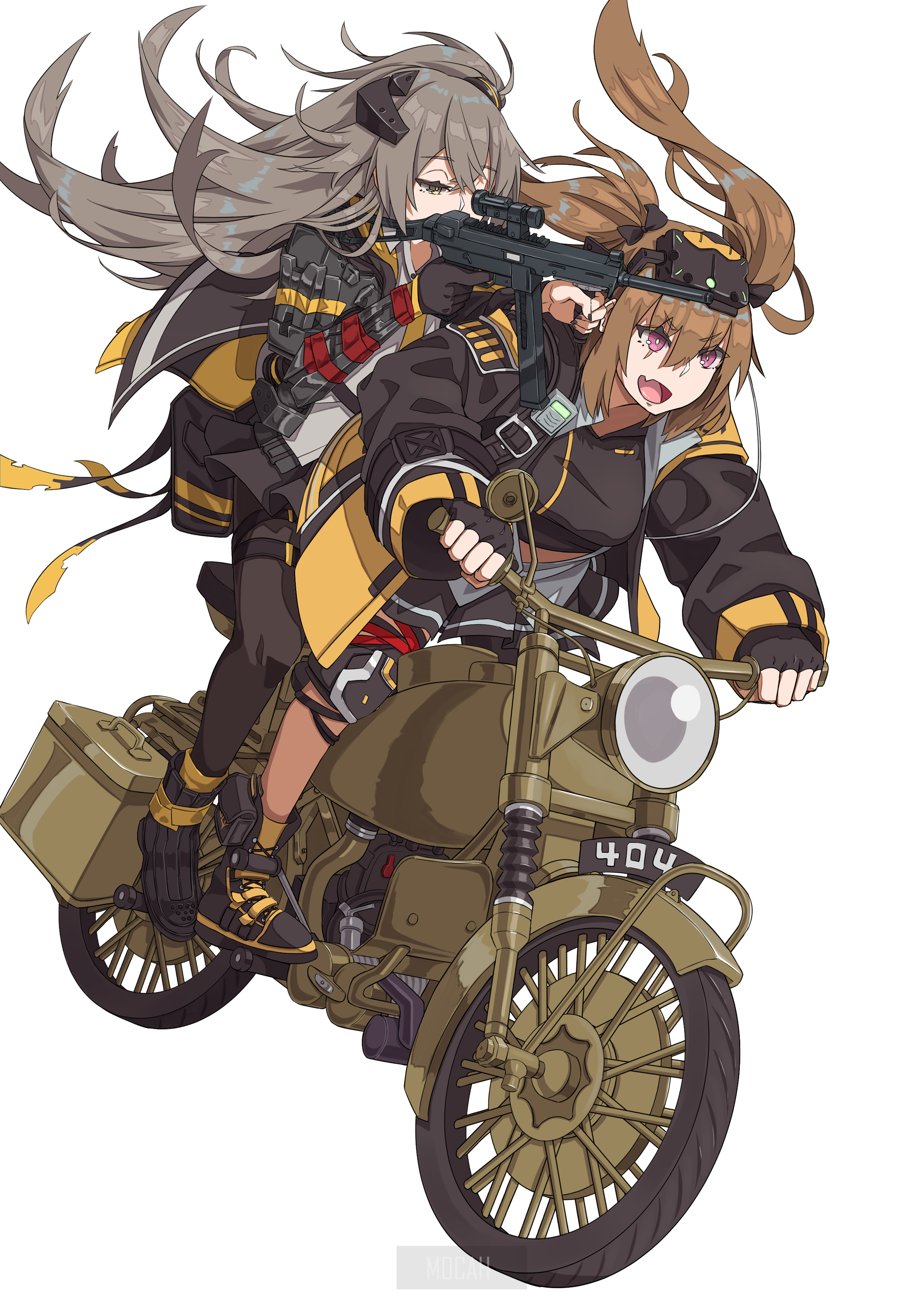 UMP9 and UMP45 from Girls Frontline riding a motorcycle HD Phone Wallpaper