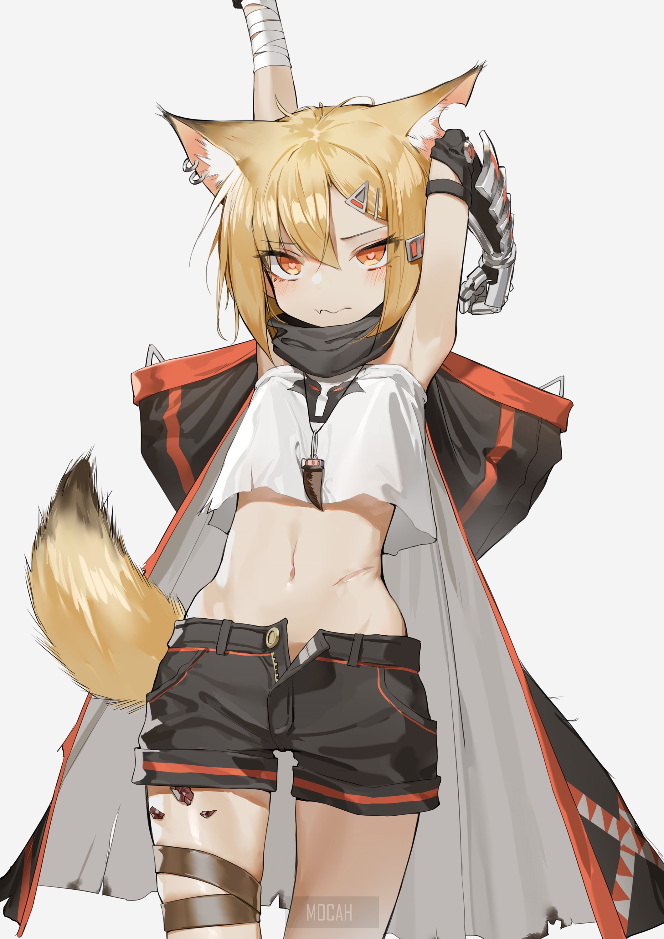 Anime girl with fox ears and tail HD Phone Wallpaper