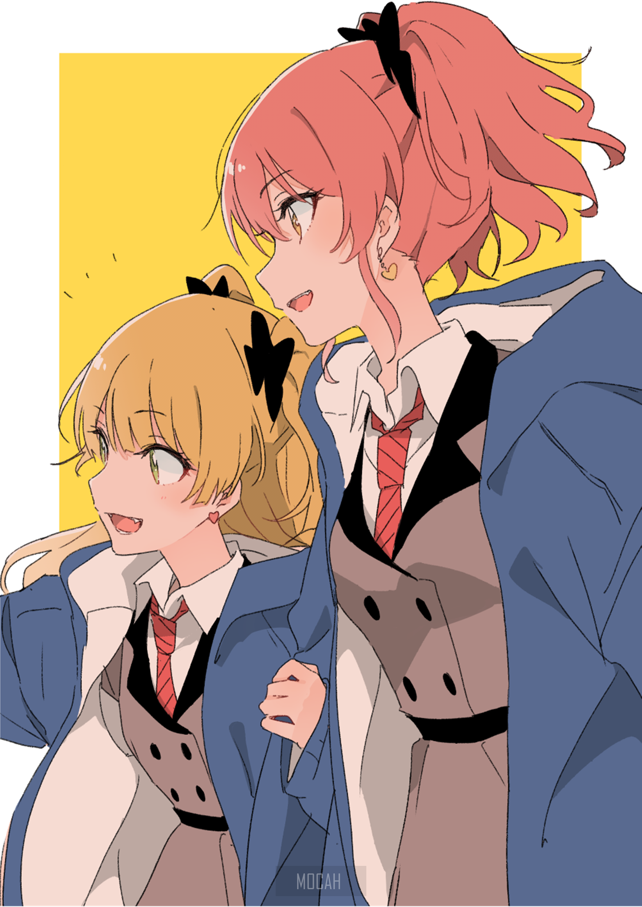 Two anime girls in school uniforms walking HD Phone Wallpaper